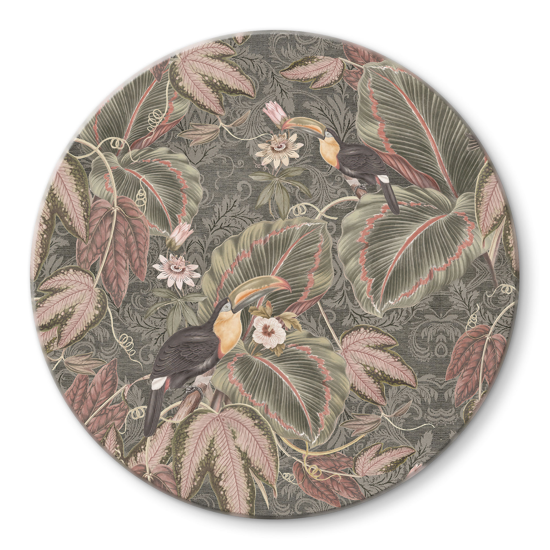 Glasbillede - Toucan i en tropisk skov - Bloomery Decor - Round