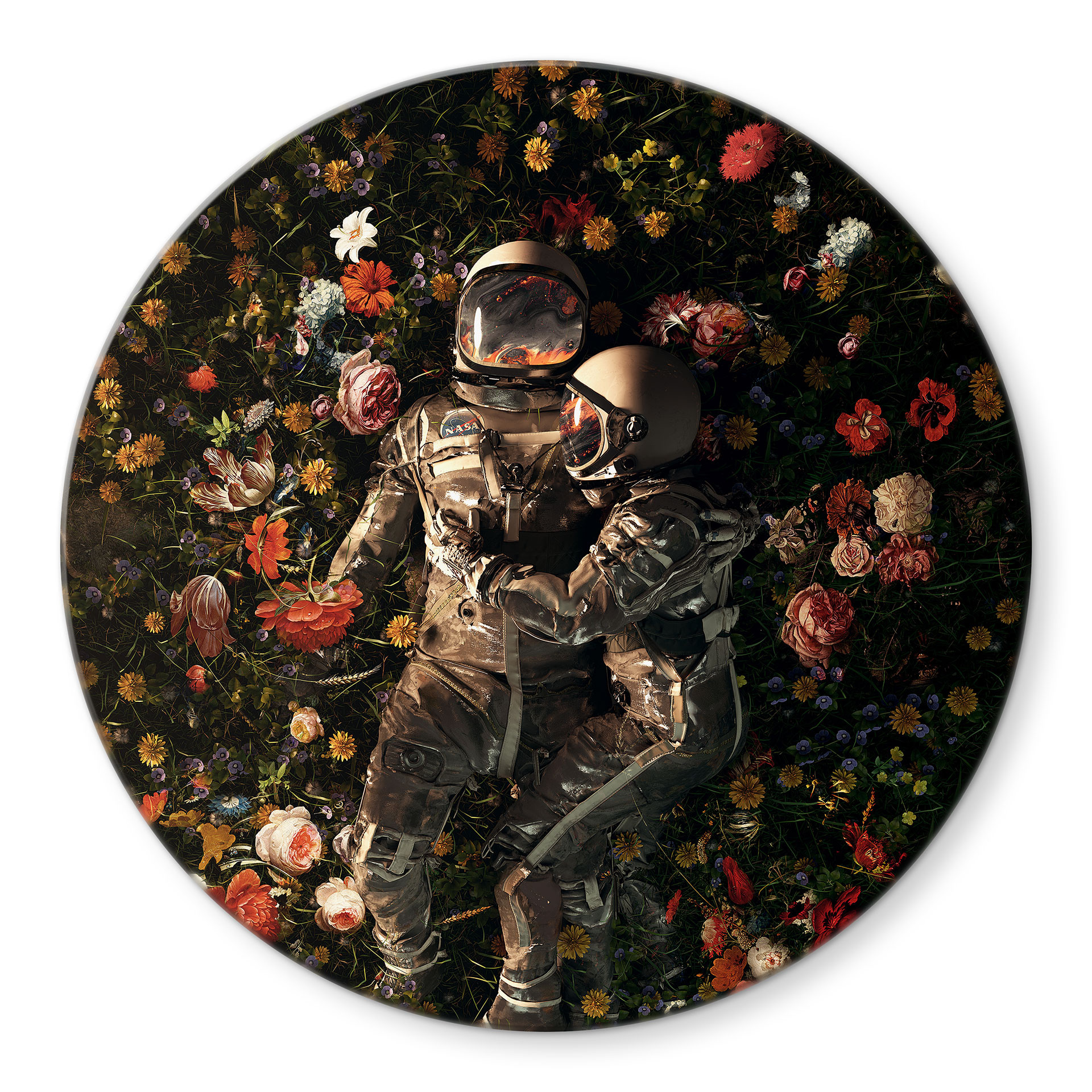 Glasbillede - Astronauter på en blomstereng - Nicebleed