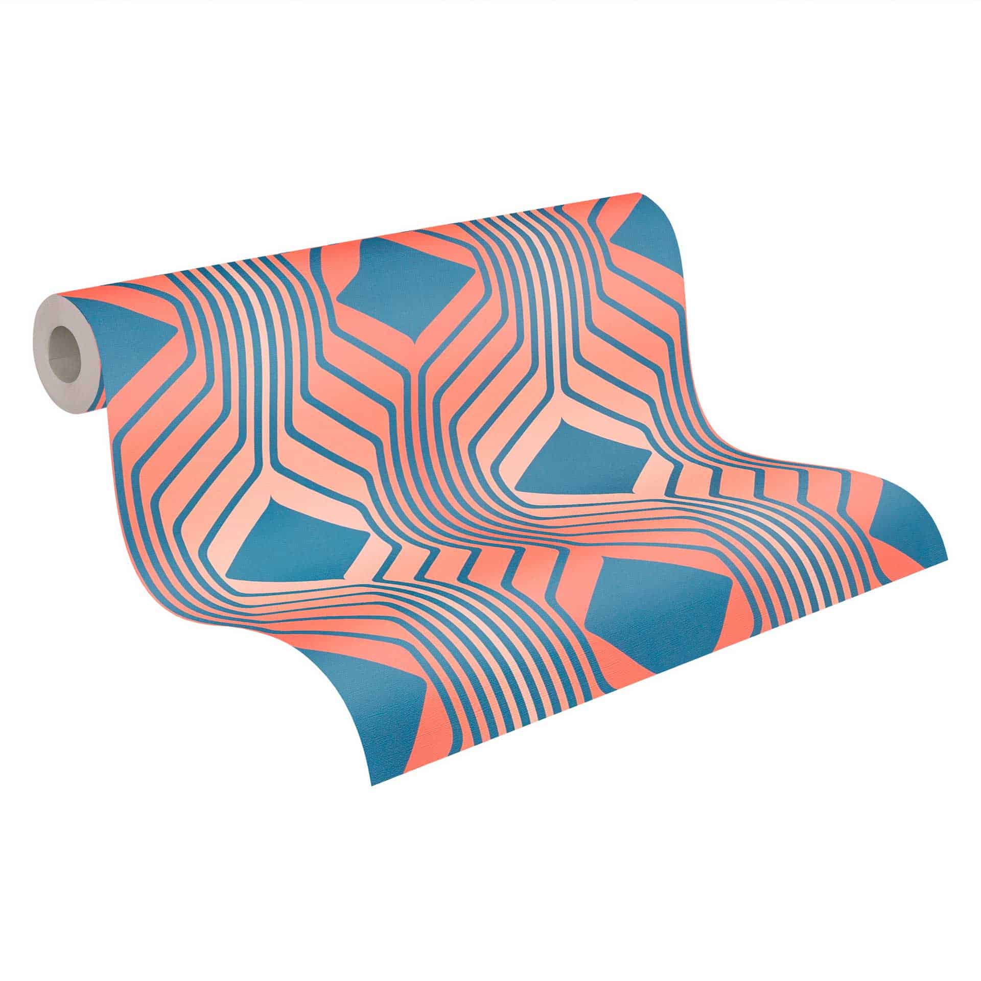 Retro behang rood blauw - vintage Vliesbehang abstract - Patroonbehang textuur peel & stick behang