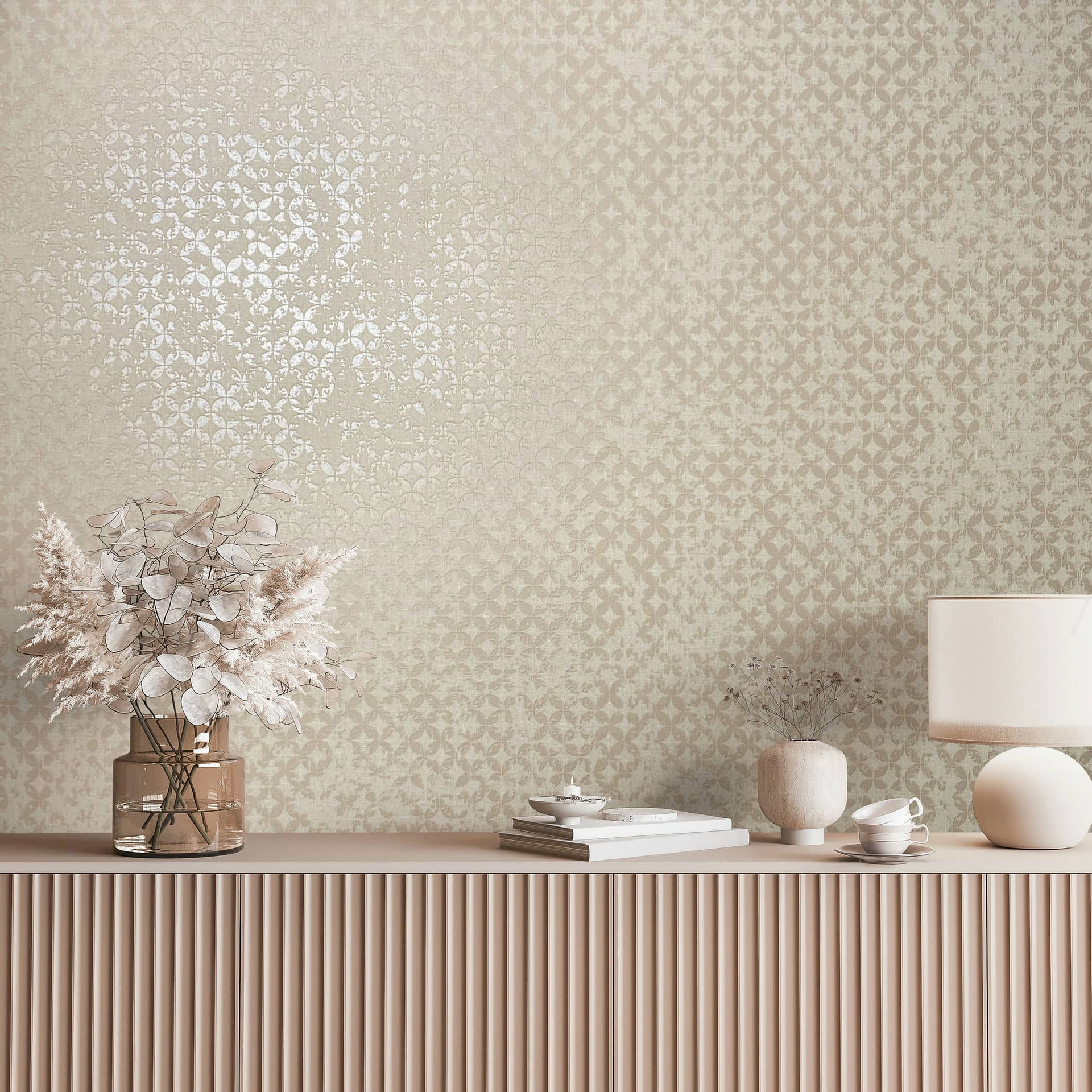 Vliesbehang in ster ornament stijl beige graphic