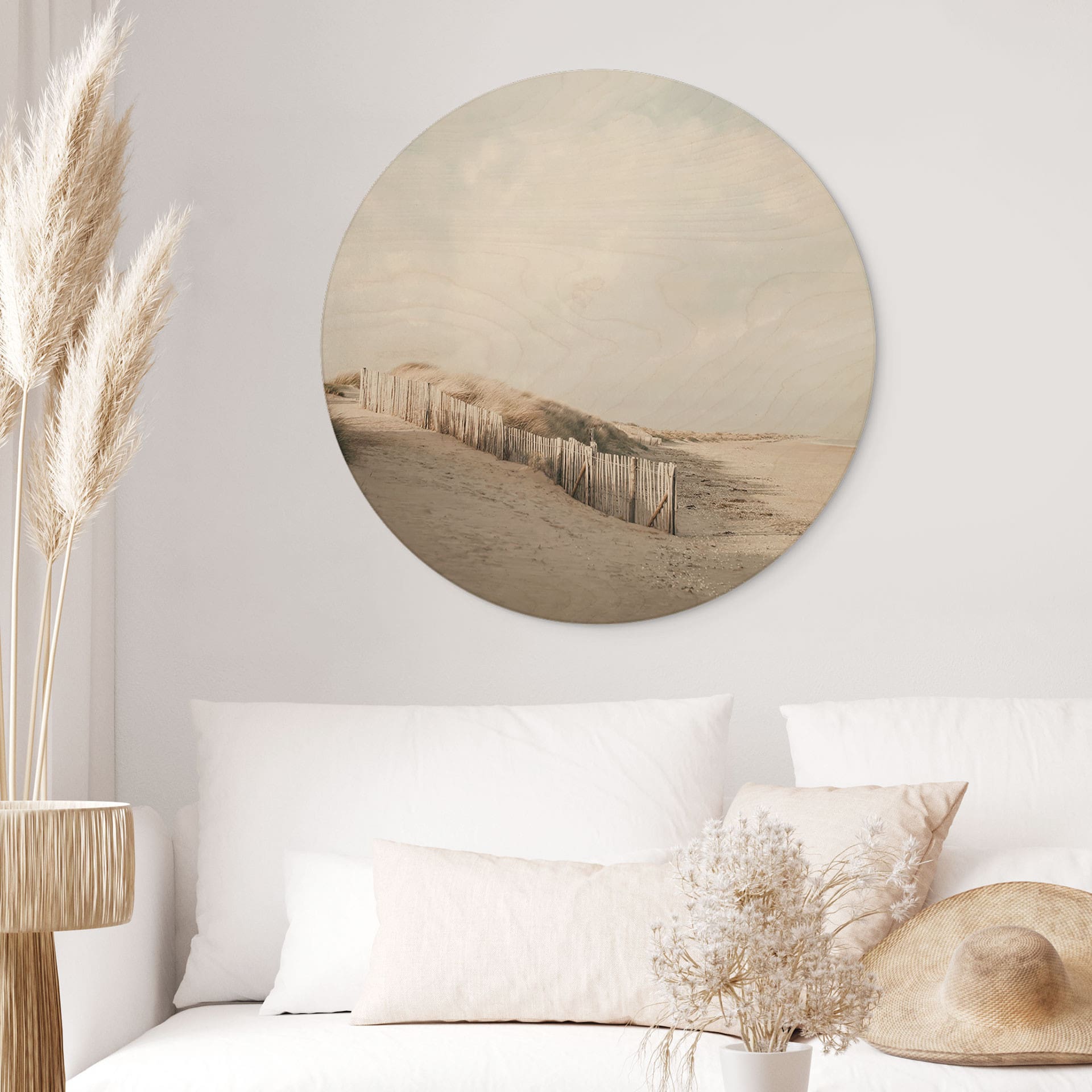 Stampa su legno di un paesaggio di dune sul Mare del Nord - Annie - Round