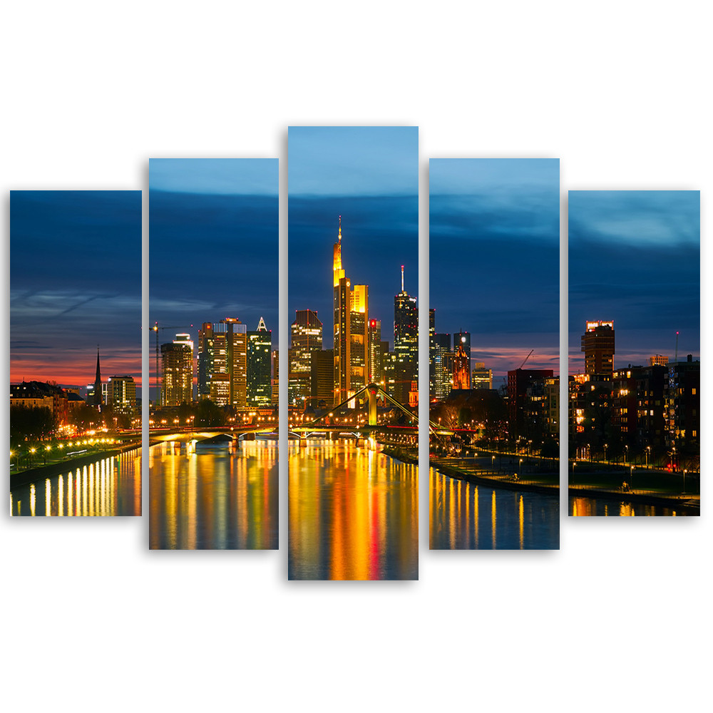 Canvas print 5 styks, bybillede natlampe