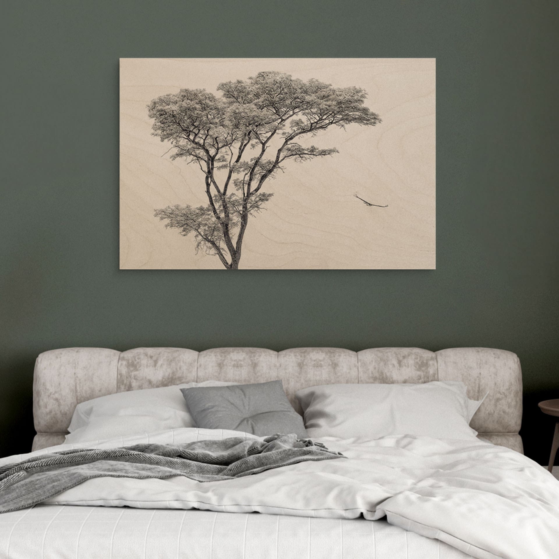 Stampa su legno Albero minimalista in un paesaggio tranquillo - Farina