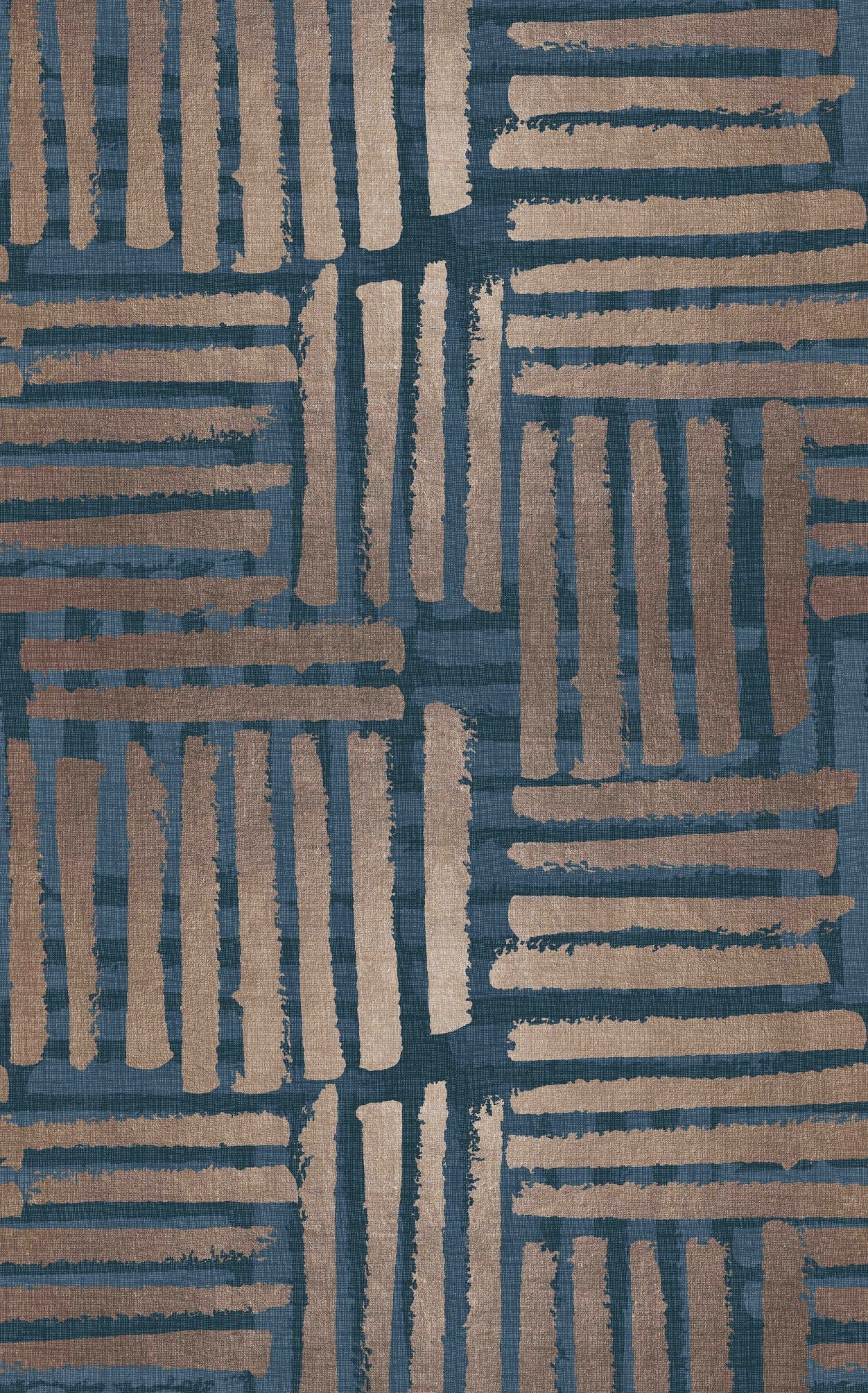 Papier peint photo Motif abstrait rayures bleues et beiges aspect pinceau 3,4 x 2,12 m