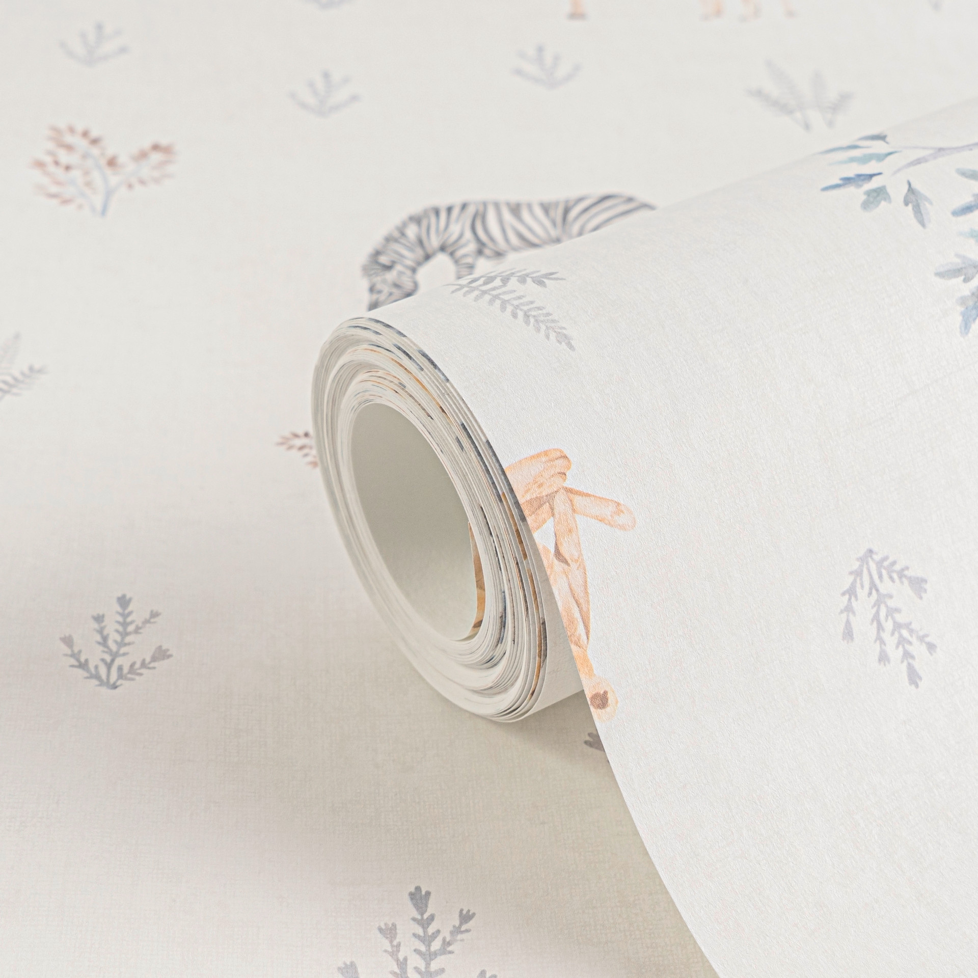 Safari behang dieren beige kleurrijk - Vliesbehang met giraffe, zebra & olifant