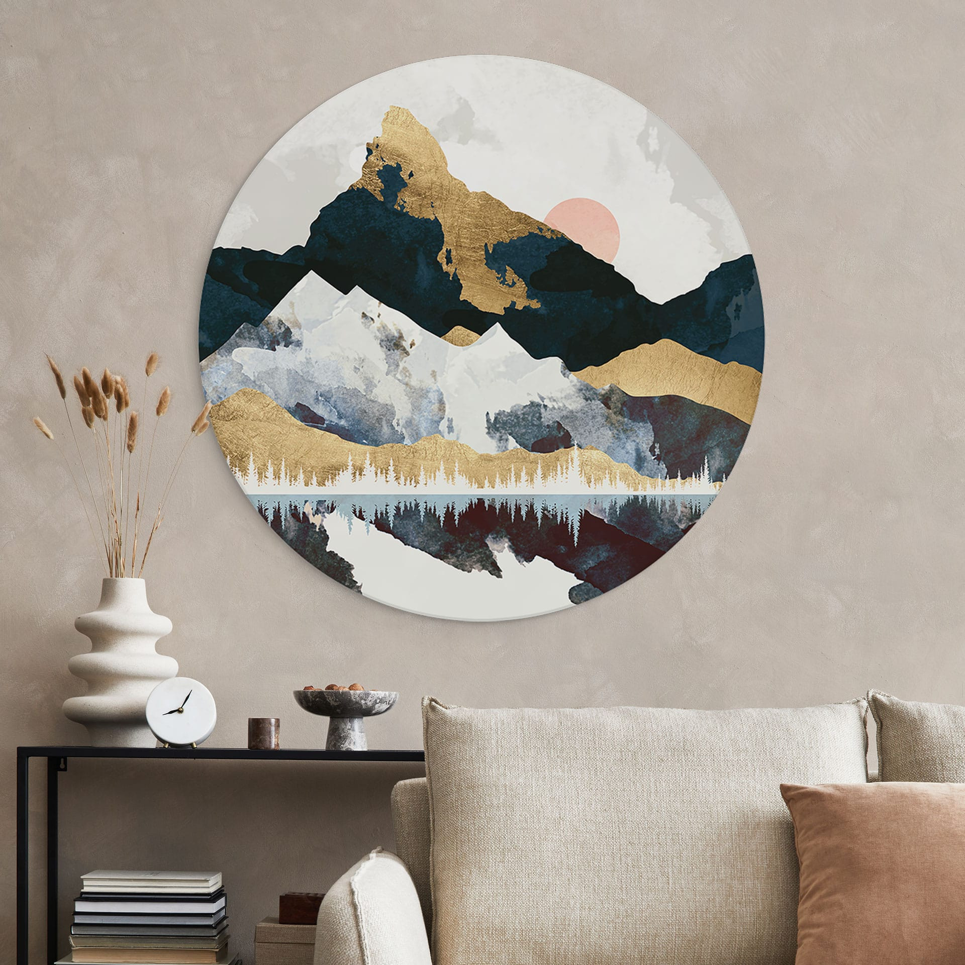 Wandbild Reflektion einer Winterlandschaft - SpaceFrog Designs - Rund - Alu-Dibond