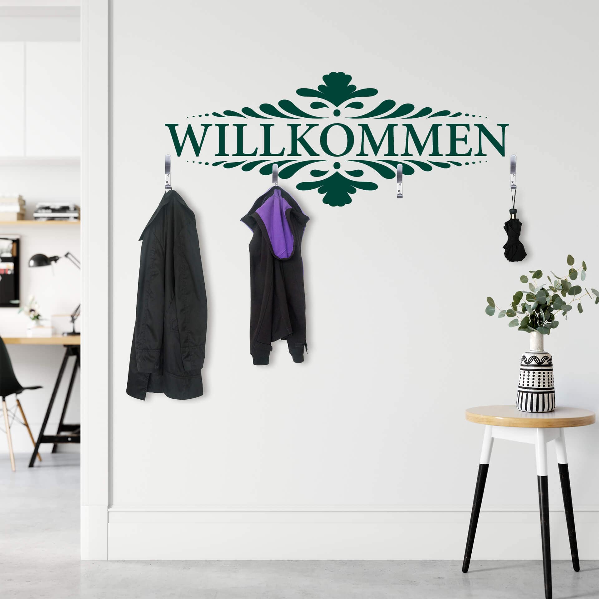Wandtattoo Willkommen 2 + 4 Haken