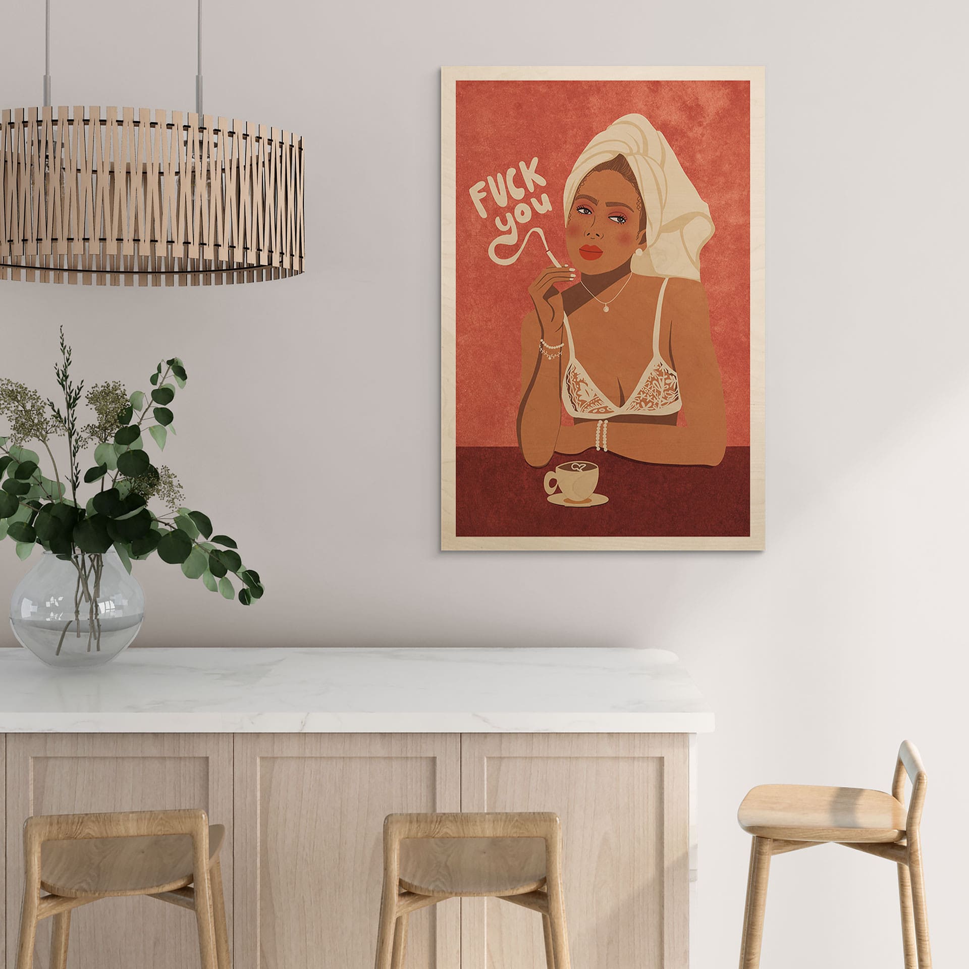 Plakat drewniany Fuck you - Kawa z papierosem - Oltmanns