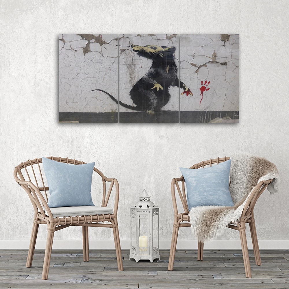 3 stykke lærredstryk, Banksy Street Art Rat