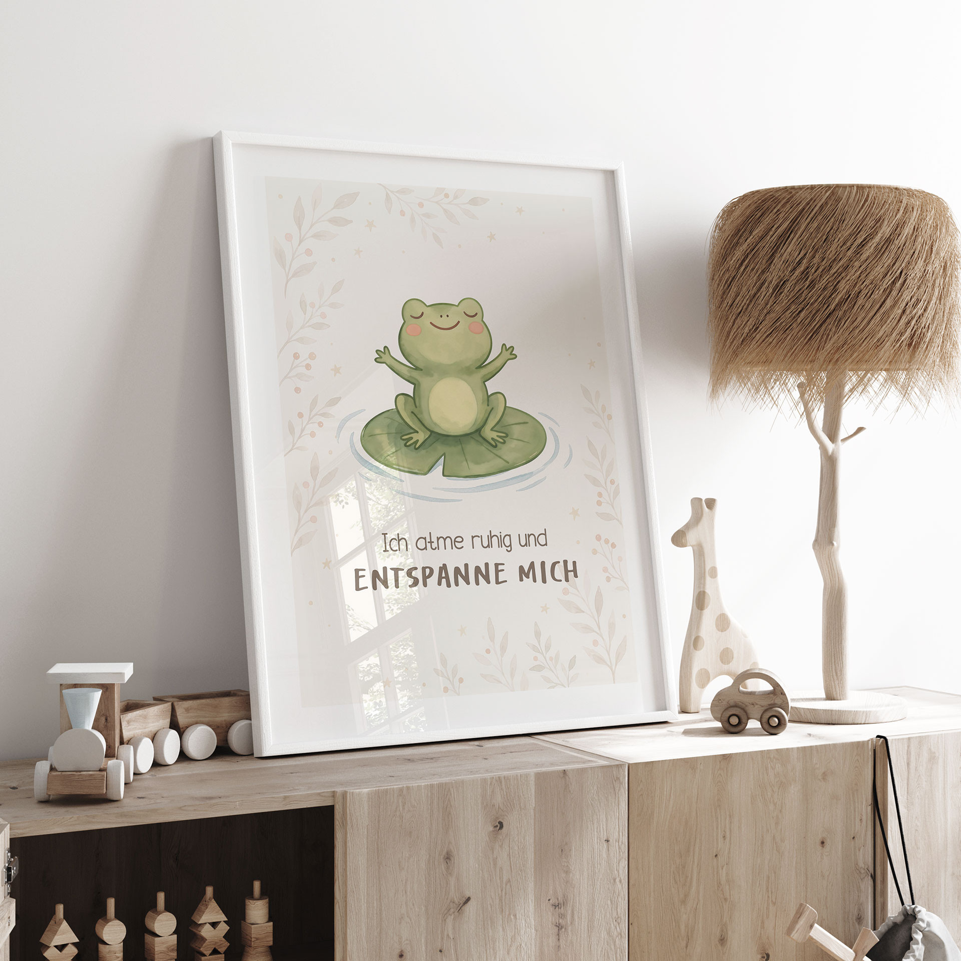 Affirmationsposter 'Ich atme ruhig' mit Frosch für Kinder