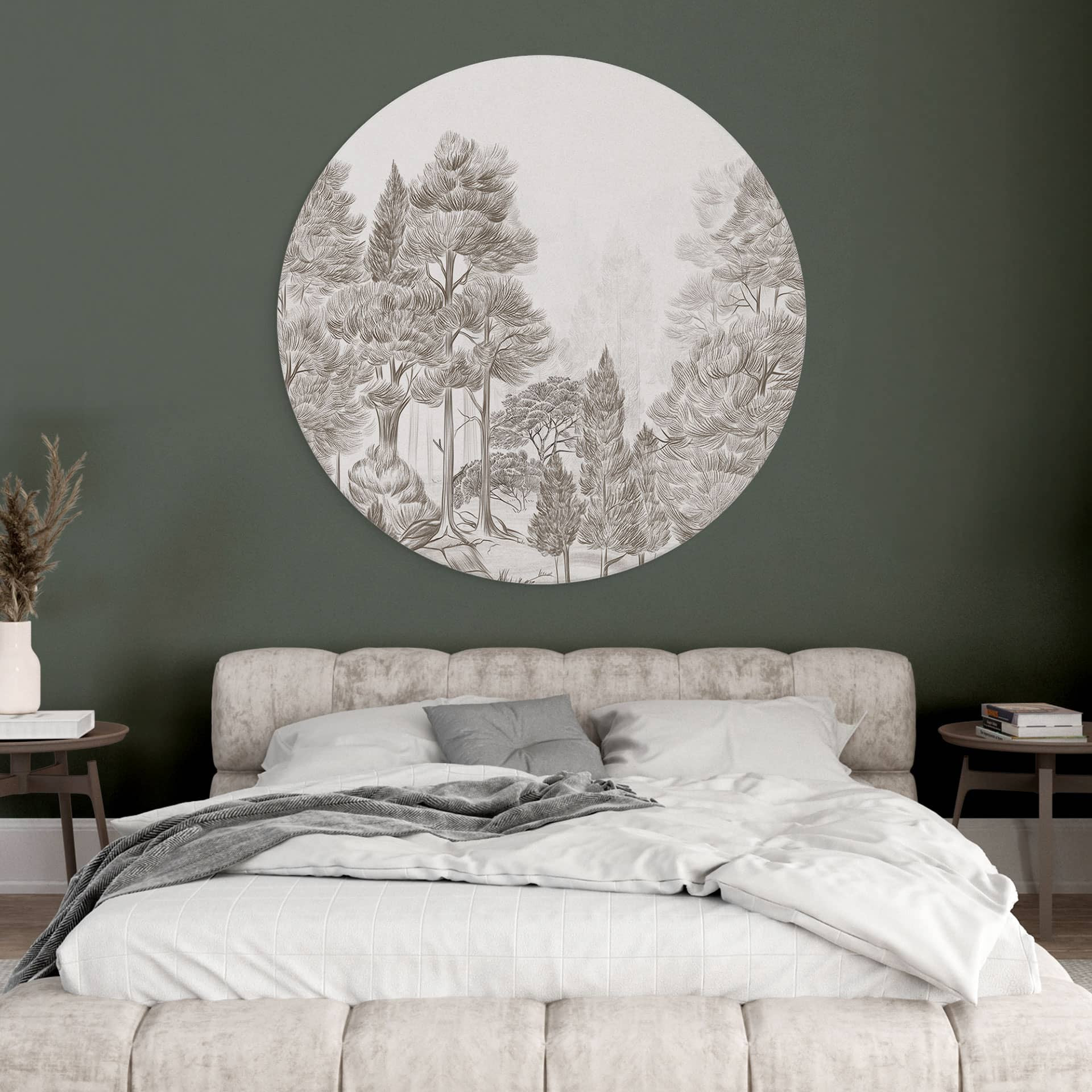 Wanddecoratie Bos met boslandschap in beige - Ms Tiff - Alu-Dibond Rond