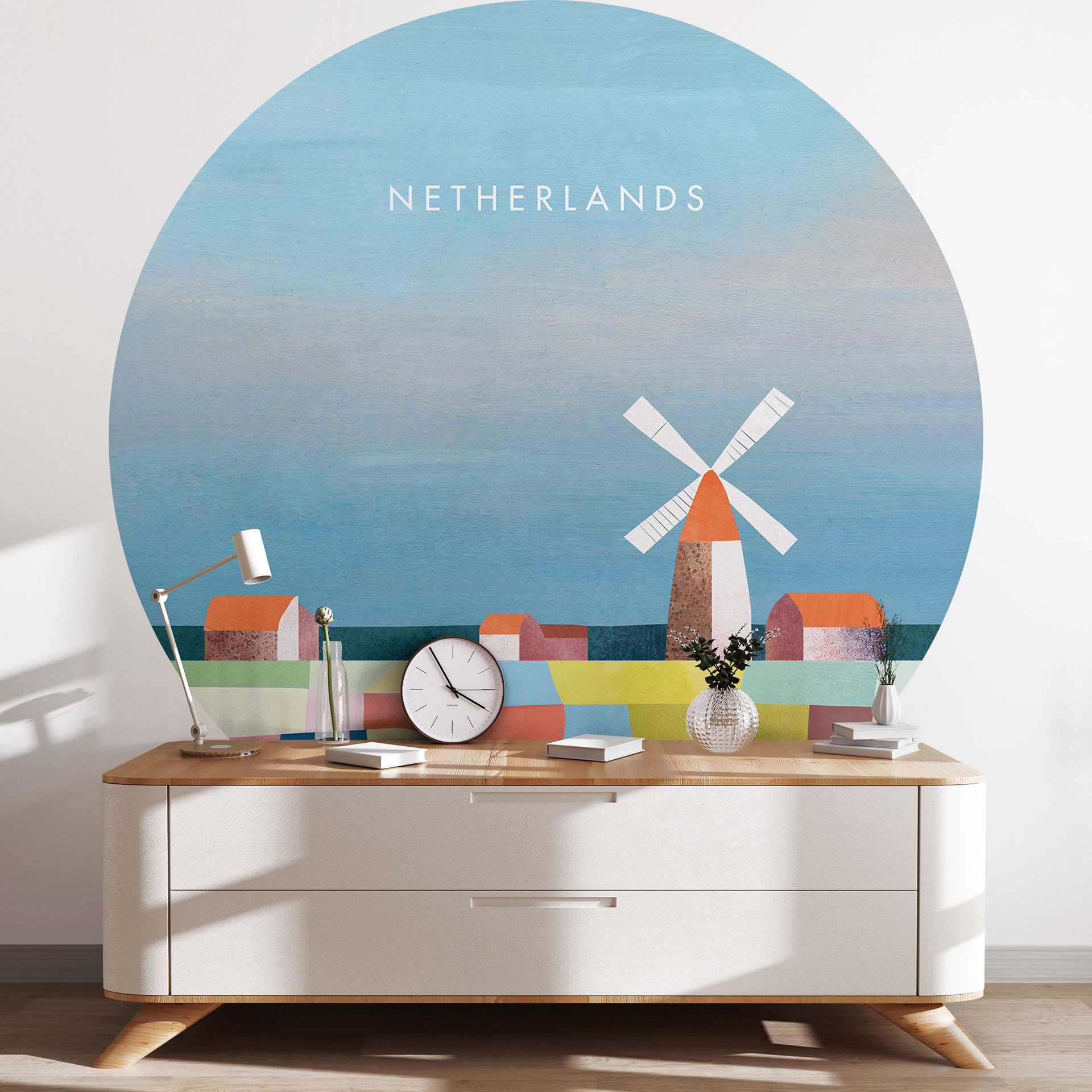 Behangcirkel Reis naar Nederland - Rivers - vliesbehang/zelfklevend vliesbehang