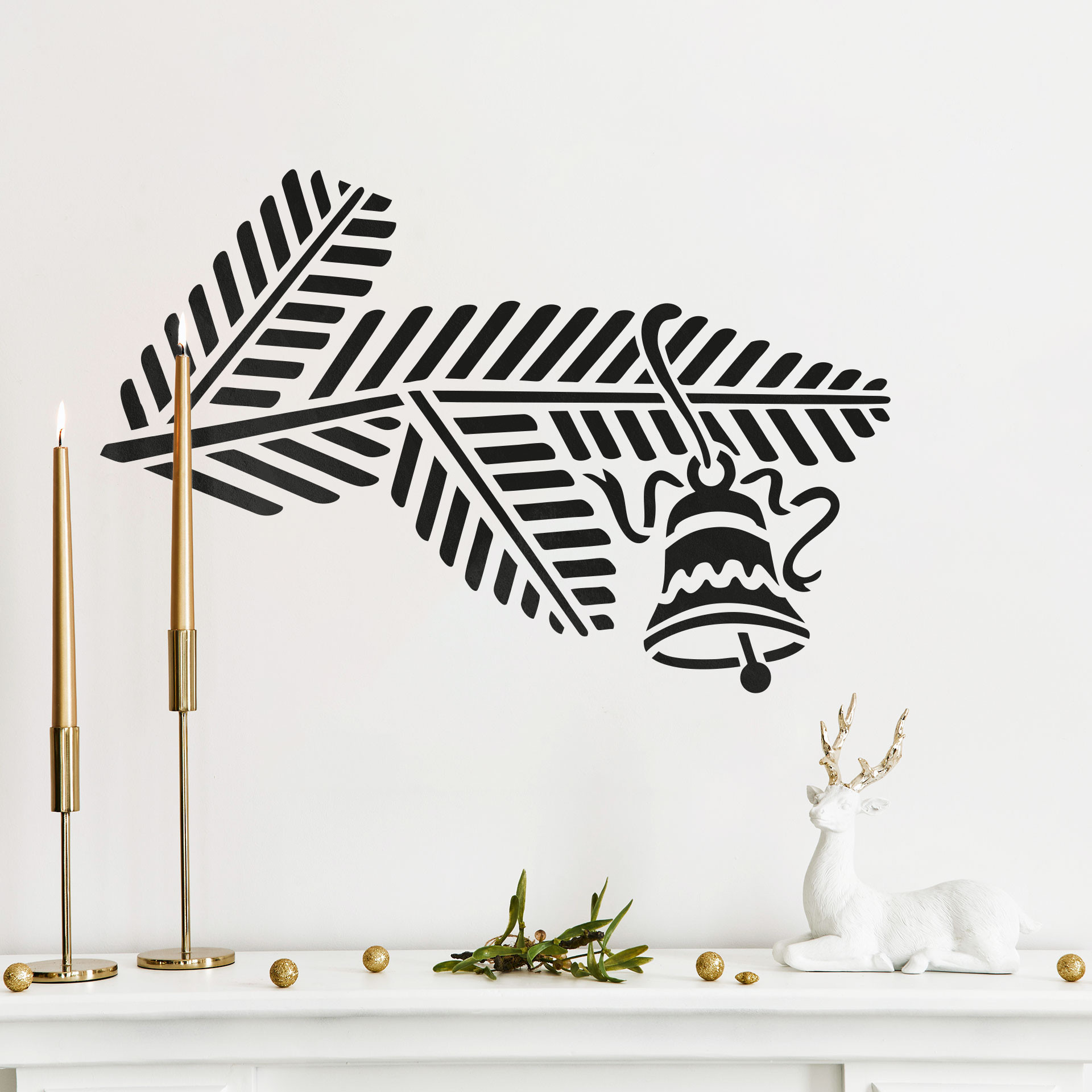 Wandtattoo Weihnachten - Tannenzweig mit Glöckchen