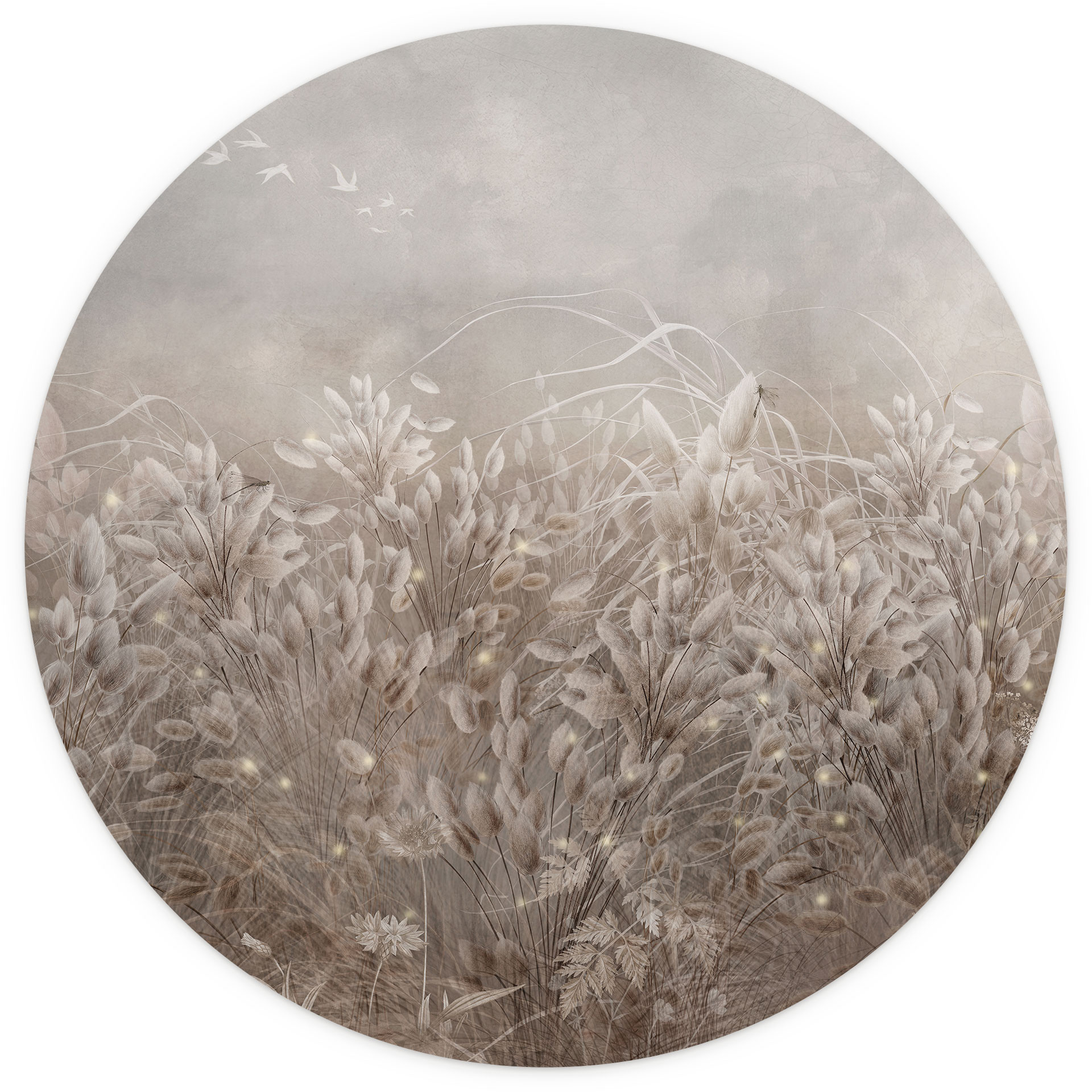 Fotobehang pampagras en grassen in beige - Ms Tiff - rond - zelfklevend / vlies