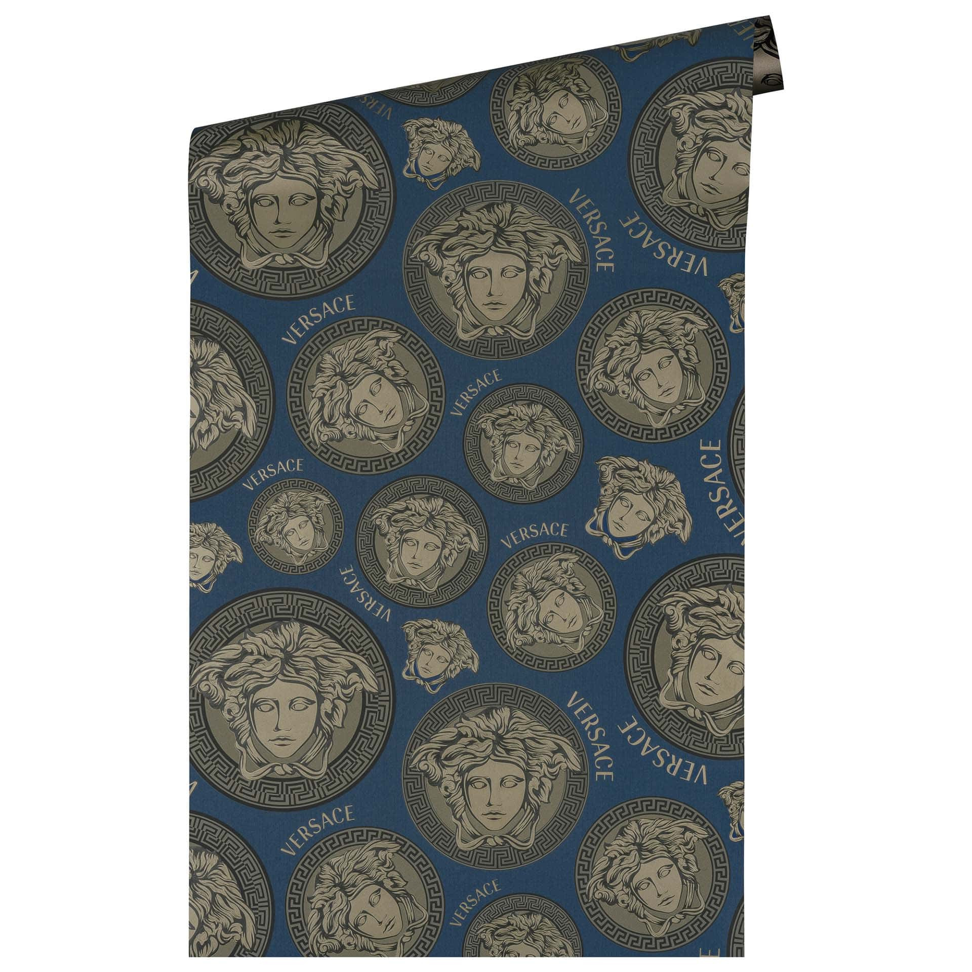 Versace Home Luxe Behang Medusa Hoofd Blauw Zwart