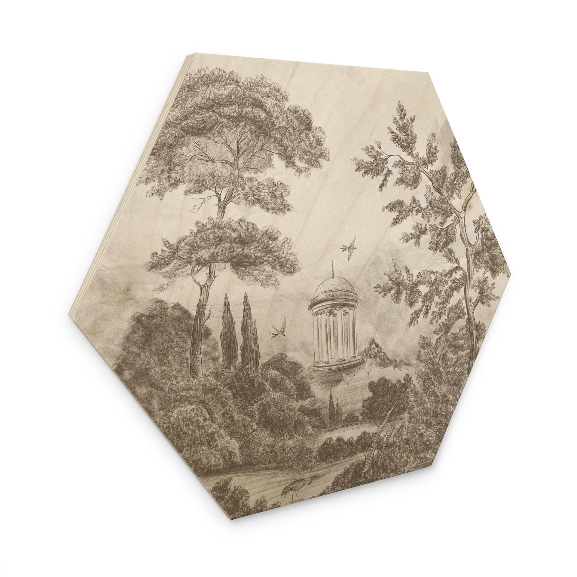 Houten Wanddecoratie met zeshoekig tuinlandschap in beige - Ms Tiff