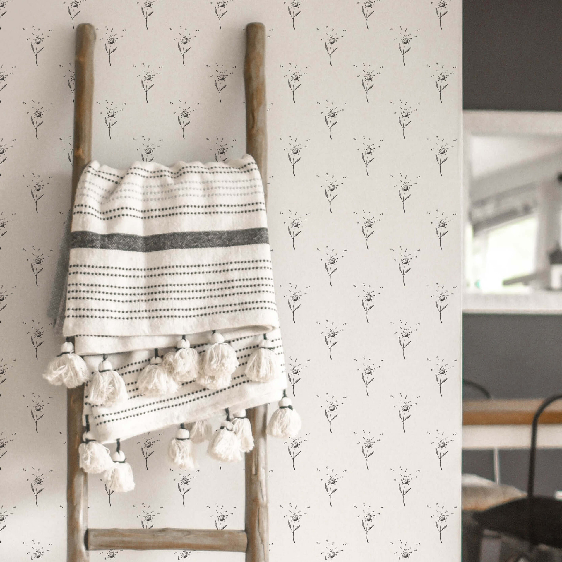 Patroonbehang Paardebloemen Zwart-Wit