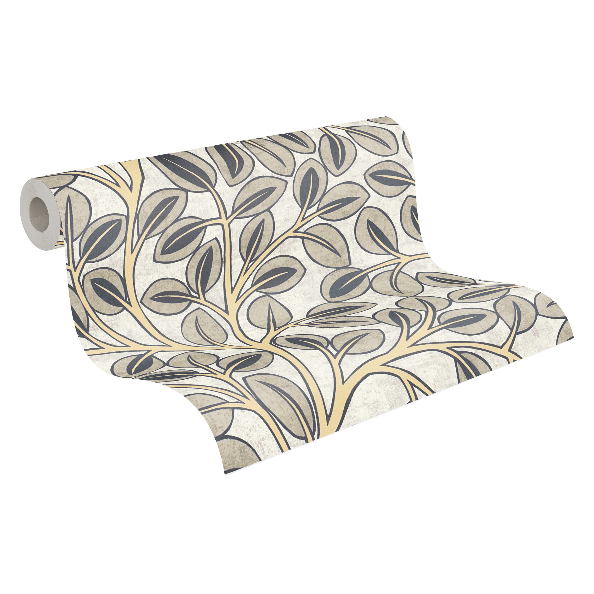 Grafisch vliesbehang - subtiel bladmotief in taupe & natureltint