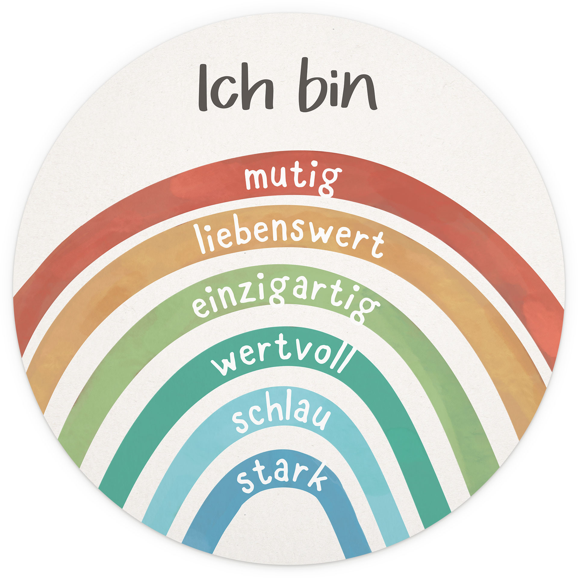 Runde Kinderzimmer-Tapete mit Regenbogen und Mutmachsätzen
