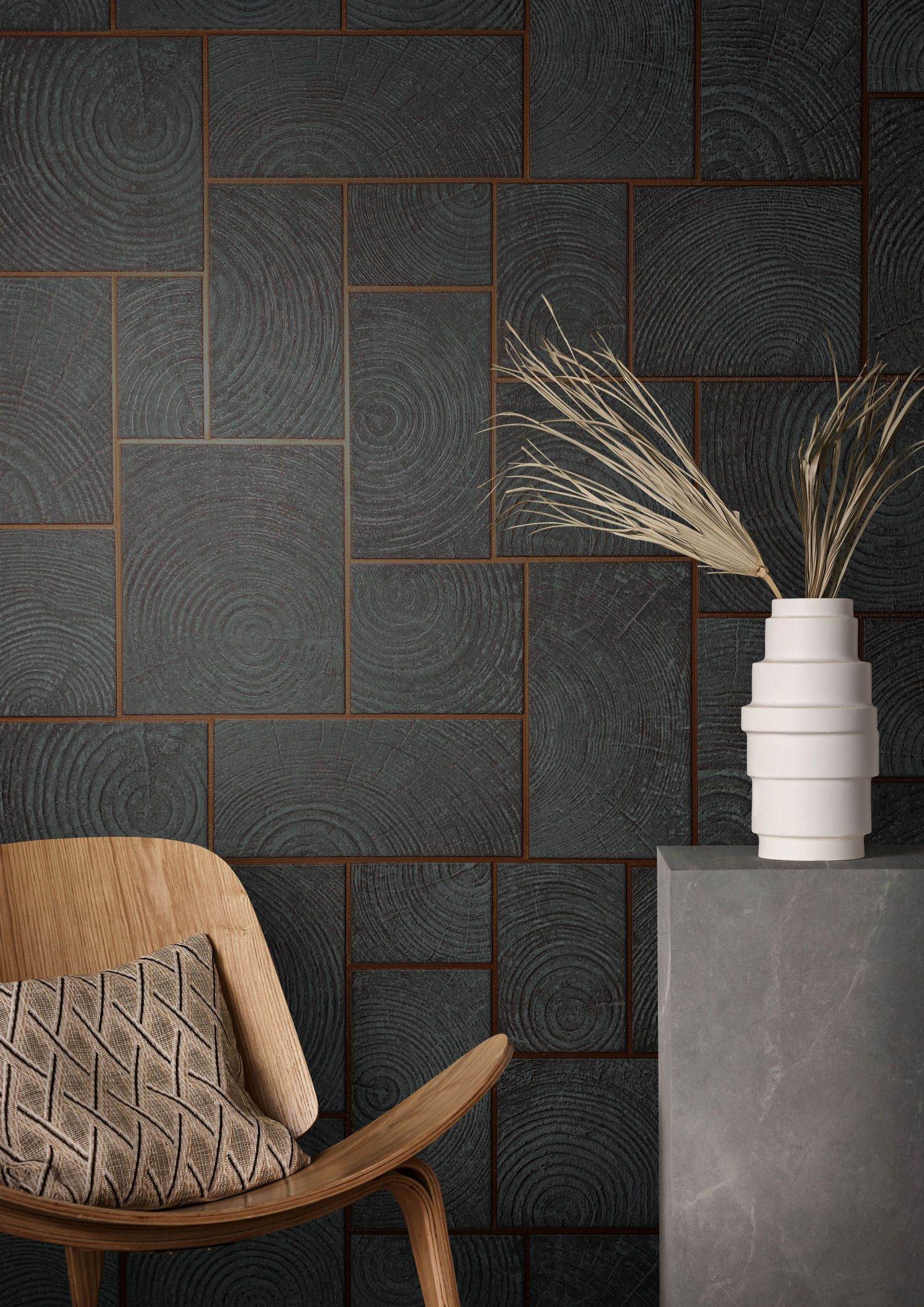 grafisch behang, vliesbehang Natural Opulence antraciet