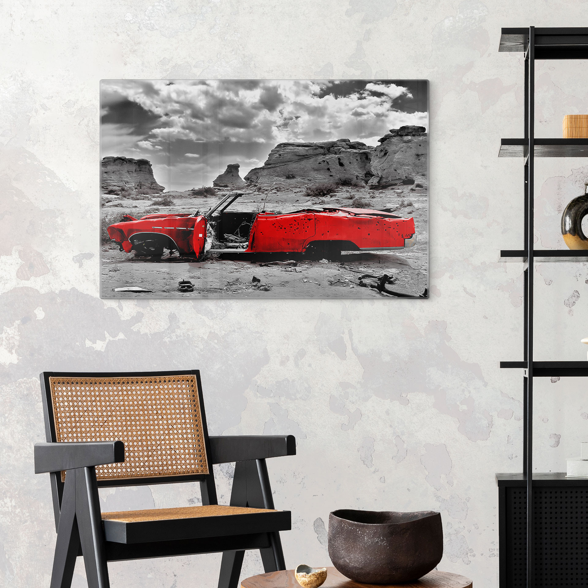 Tableau en verre - Cadillac rouge