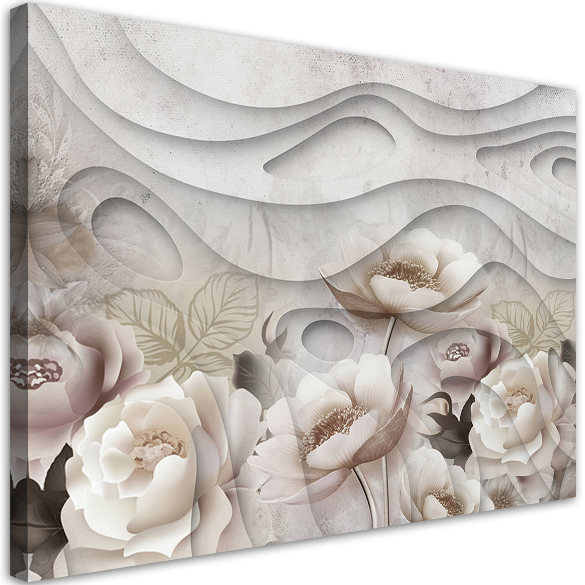 Canvasbillede, Beige blomster i blomst 3D