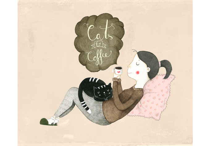 Papier peint photo Loske - Chats et café