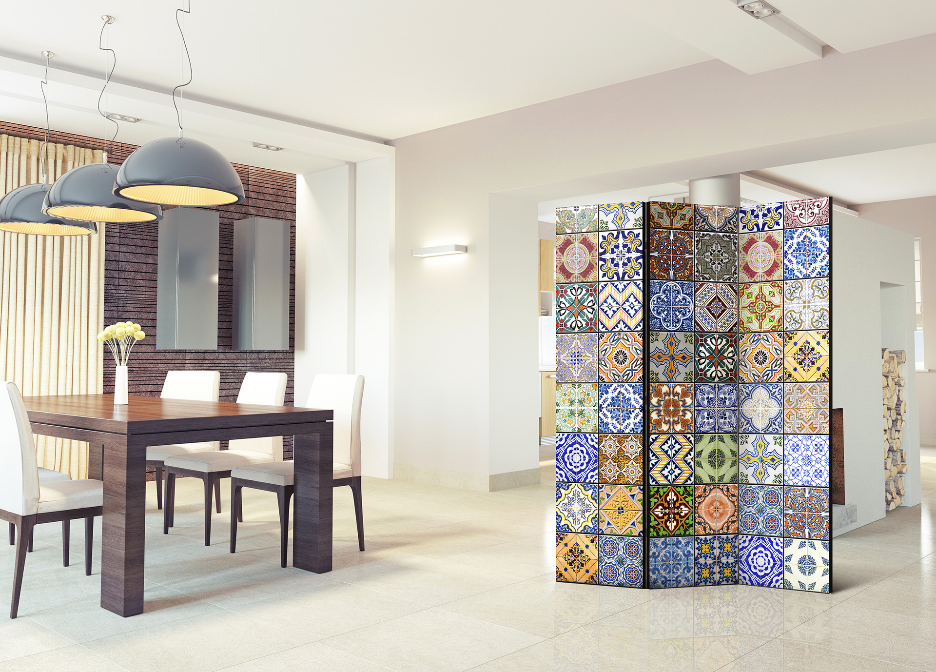 Rumdeler - Farvet mosaik, 3-delt - 135x172 cm