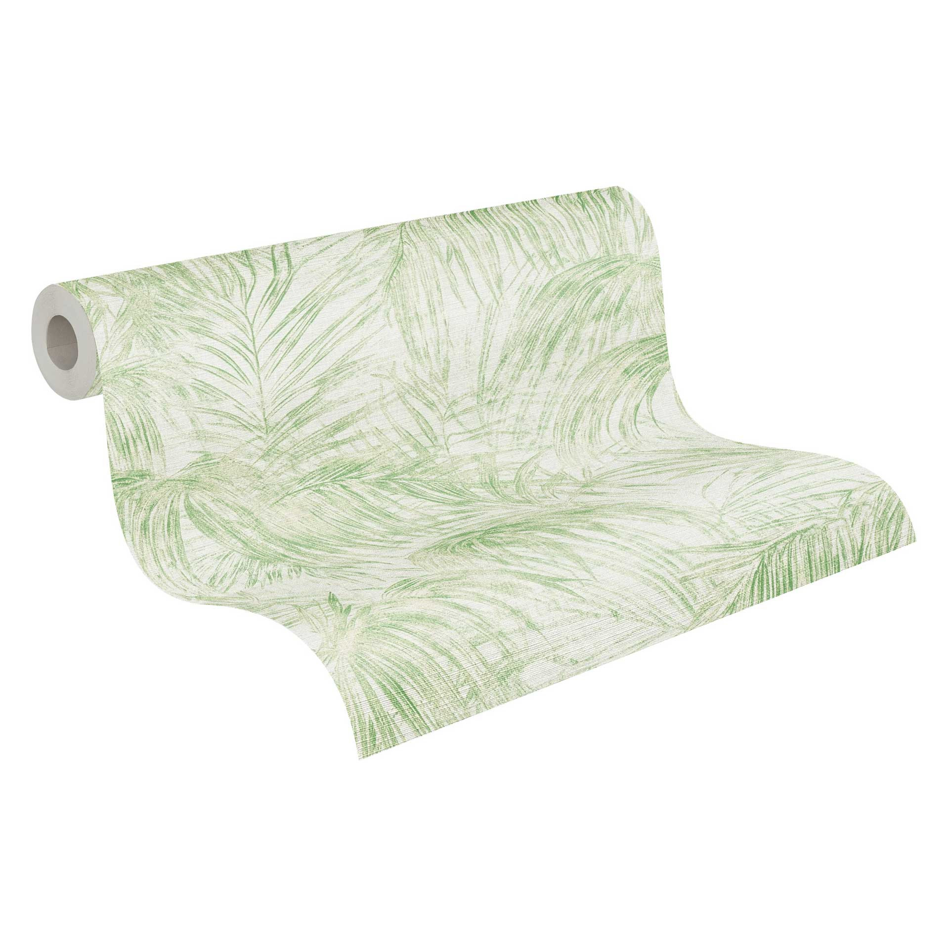 Groen en wit palmboombehang - Vliesbehang met tropisch monster en zachte look