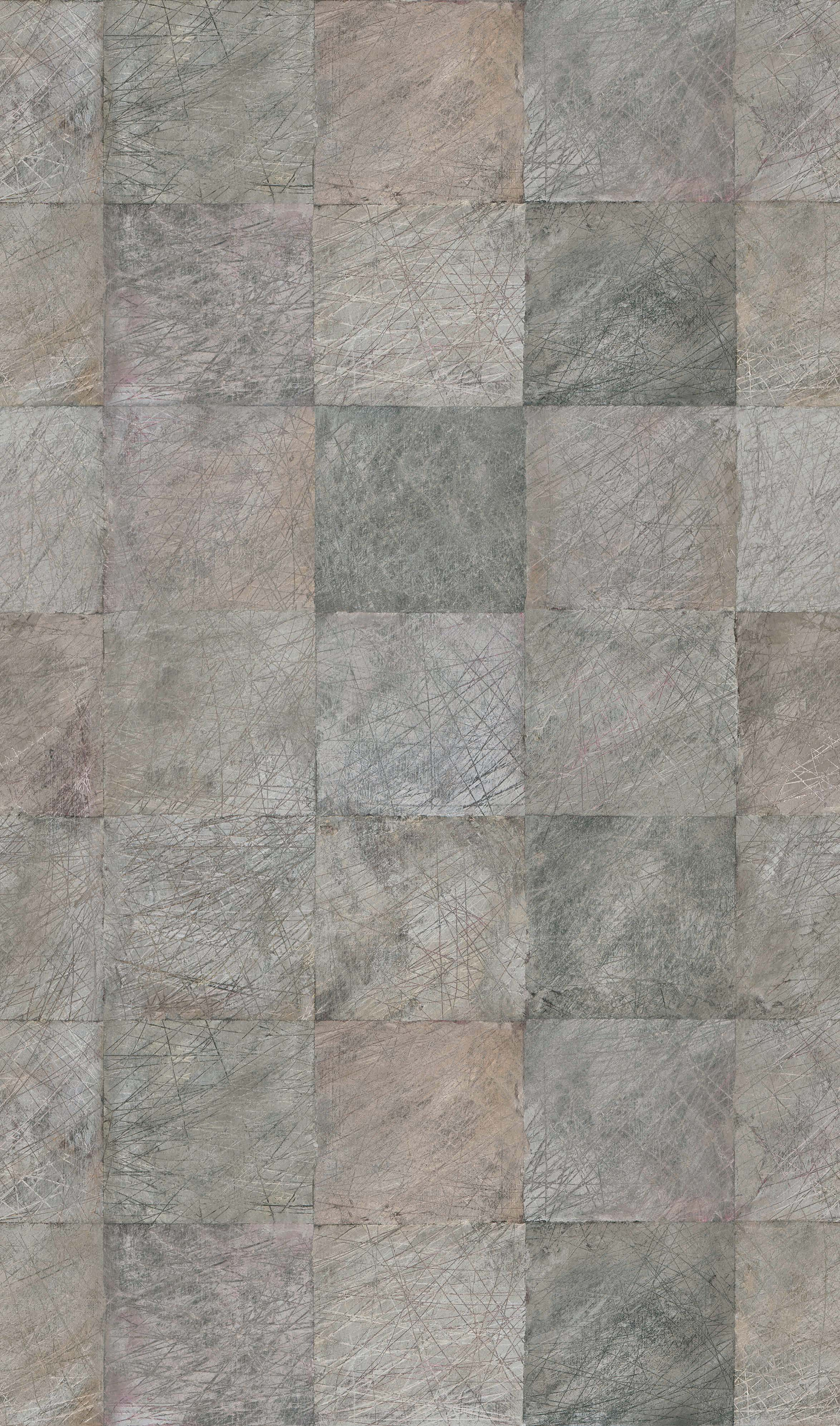 Papier peint motif Béton Carrelage Patchwork dans Gris Beige Moderne 2,7 x 1,59 m