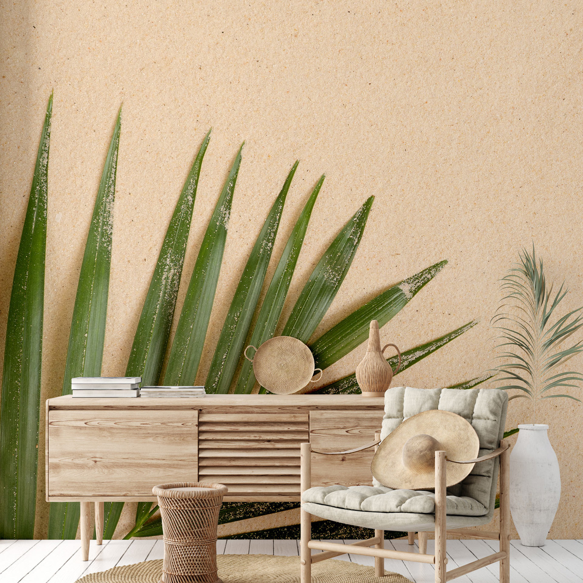 Fotobehang beige groen - 3,75 x 2,50 m - natuurmotief Vliesbehang modern