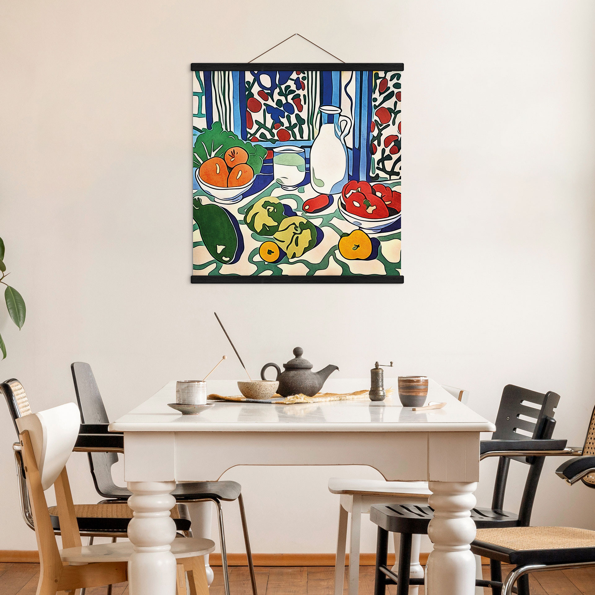 Obraz z tkaniny Owoce i warzywa na kuchennym stole - Inspirowane Matisse - Zamart