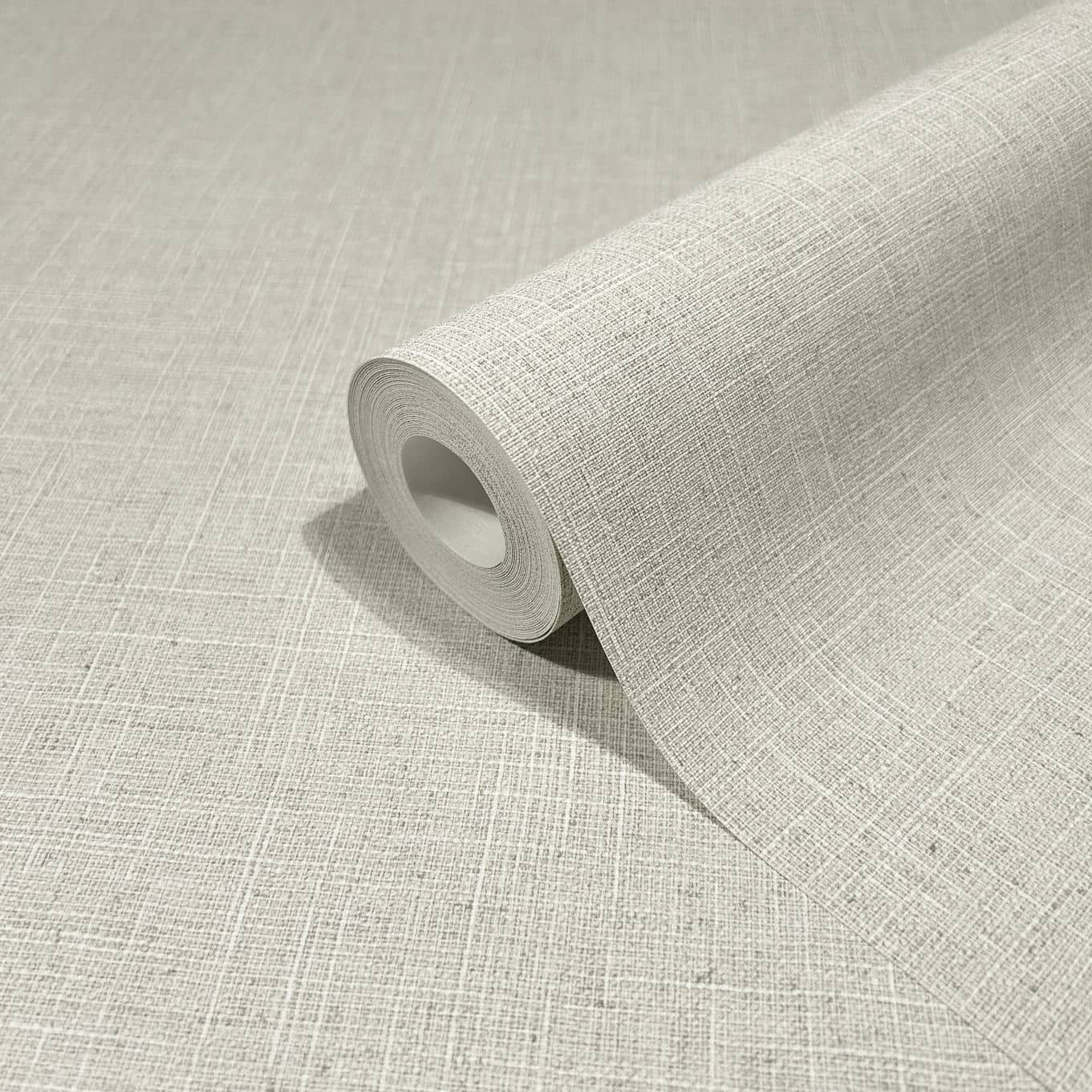 Vliesbehang in textiel effen look grijs, beige effen