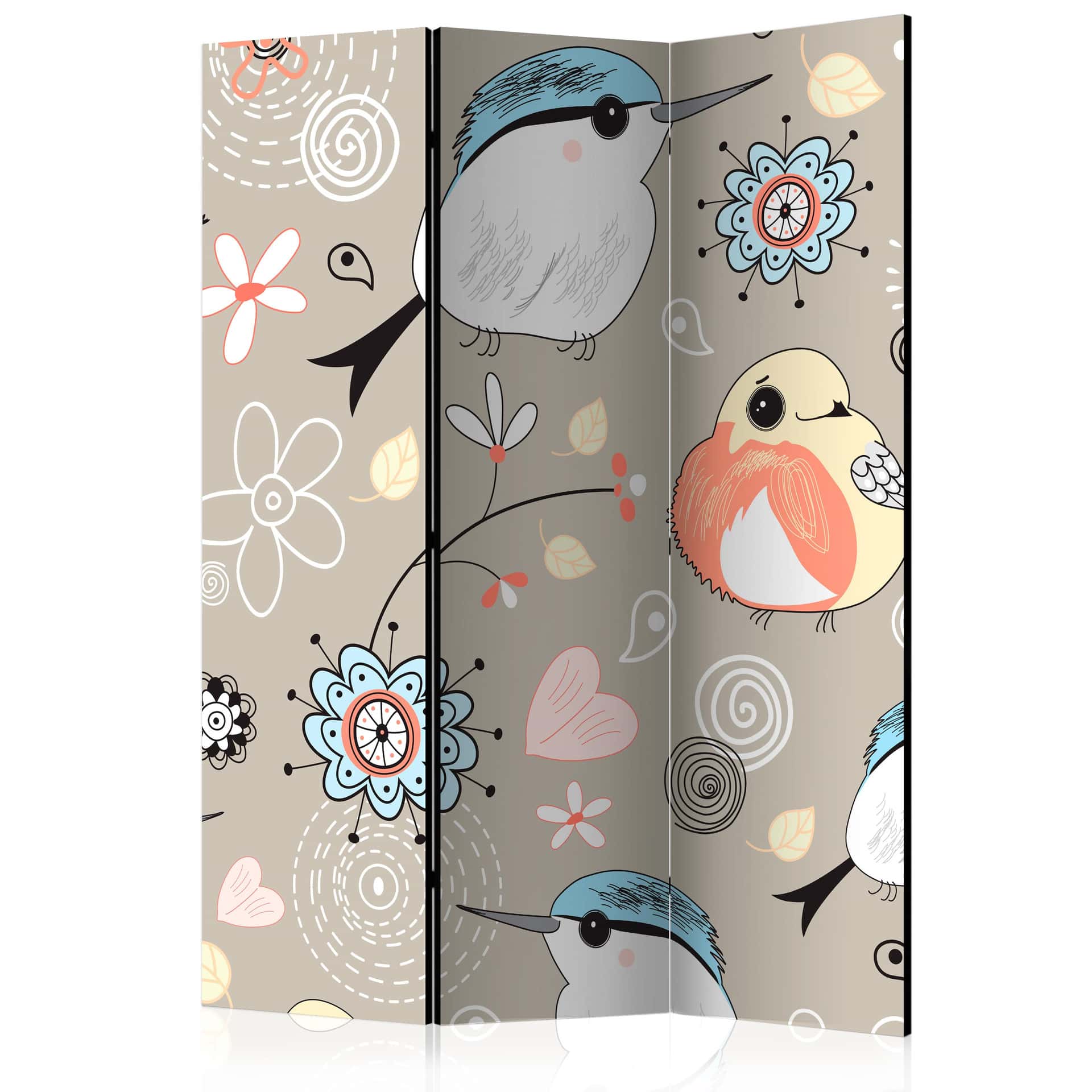 Screen room divider - Søde fugle, 3-delt