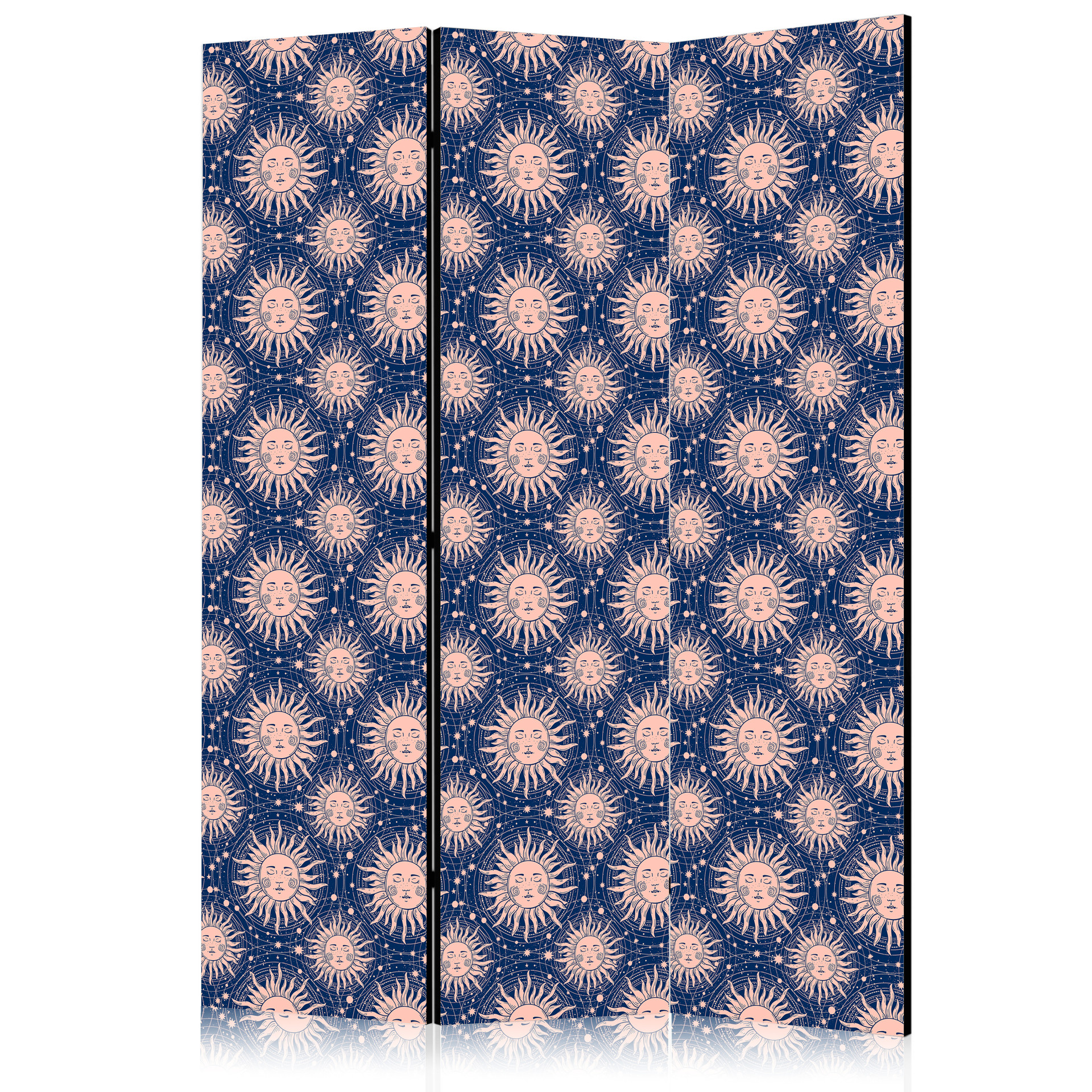 Paravent, Raumteiler freistehend, Trennwand - Sunny Patterns - Repeating Sun Motif on a Navy Backgro
