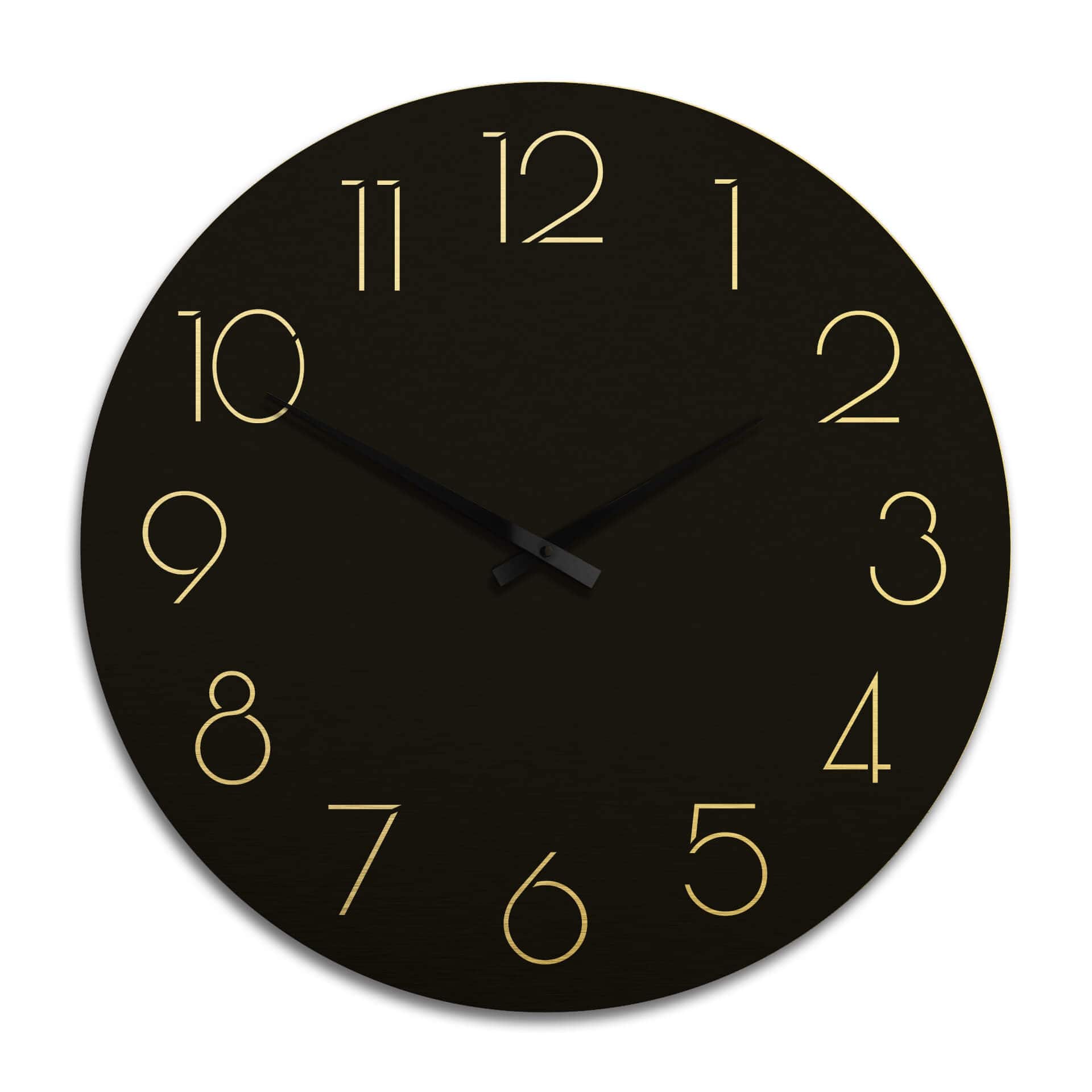 Horloge murale XXL en Alu-Dibond - Dorée - Moderne noire avec chiffres - Ø 70 cm