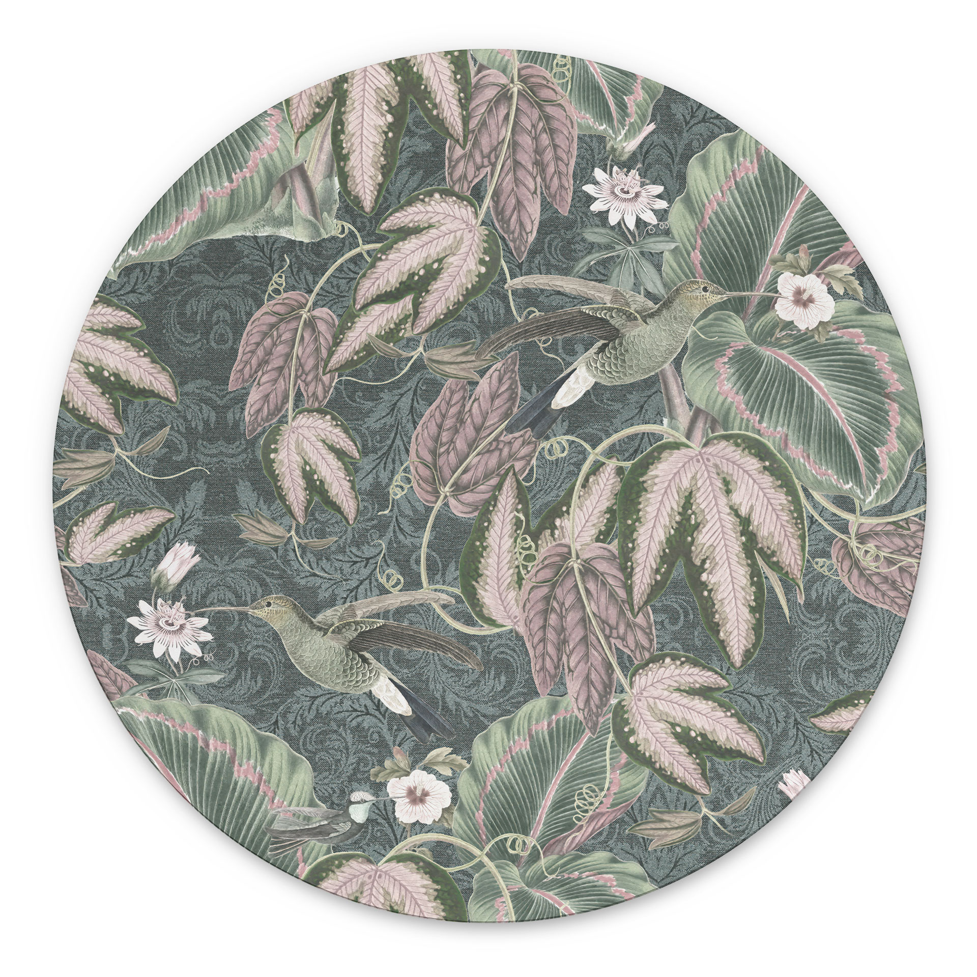Billede af kolibri i en tropisk skov - Bloomery Decor - rund – print på aluminium (Alu-Dibond)