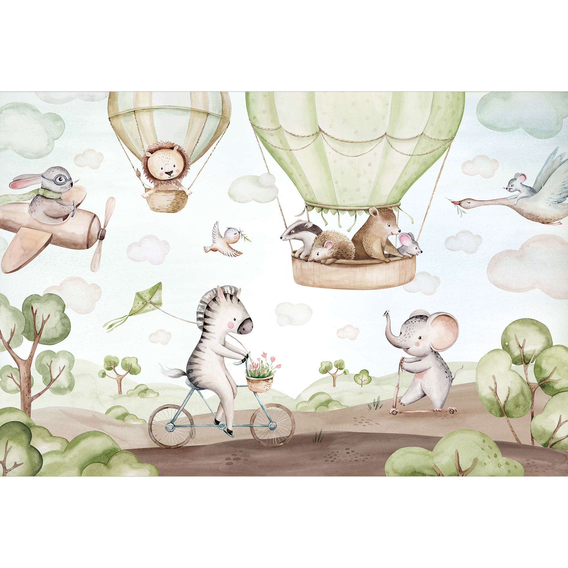 Kinder Fotobehang Ballonvaart van dierenvriendjes - Kvilis