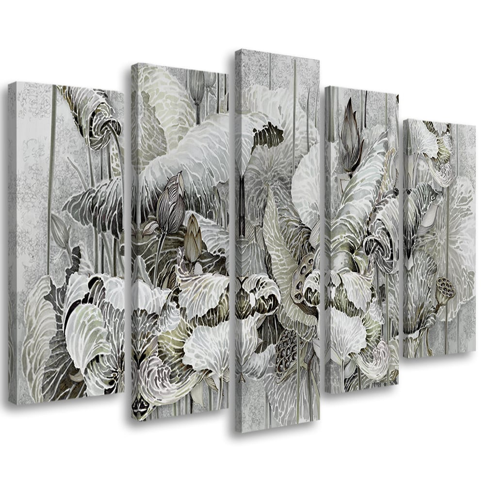 5 stykke lærredstryk, Saint Lotus-blomster