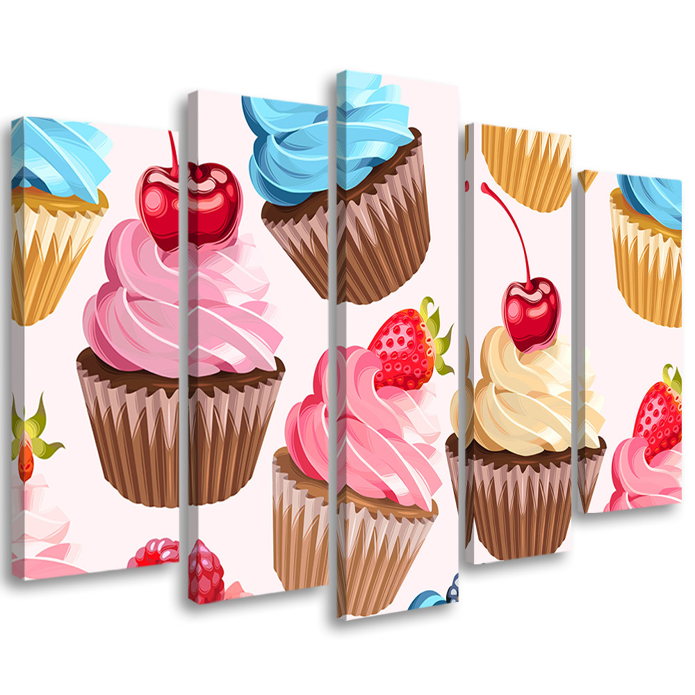 5 stykke lærredsprint Candy Cupcakes