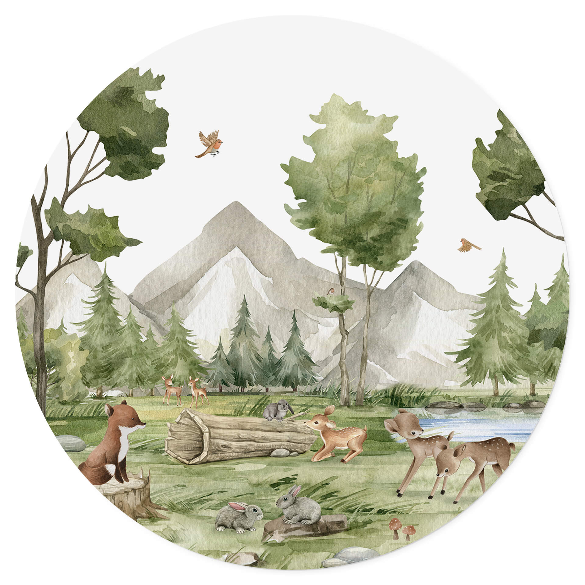 Kinderzimmer Wandtattoo Oliver Robins - Niedliche Tiere im Wald - Rund