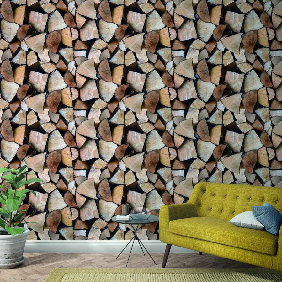 Gestapeld hout behang Fotobehang Bruin, Illustratie 2,70 x 1,06 m