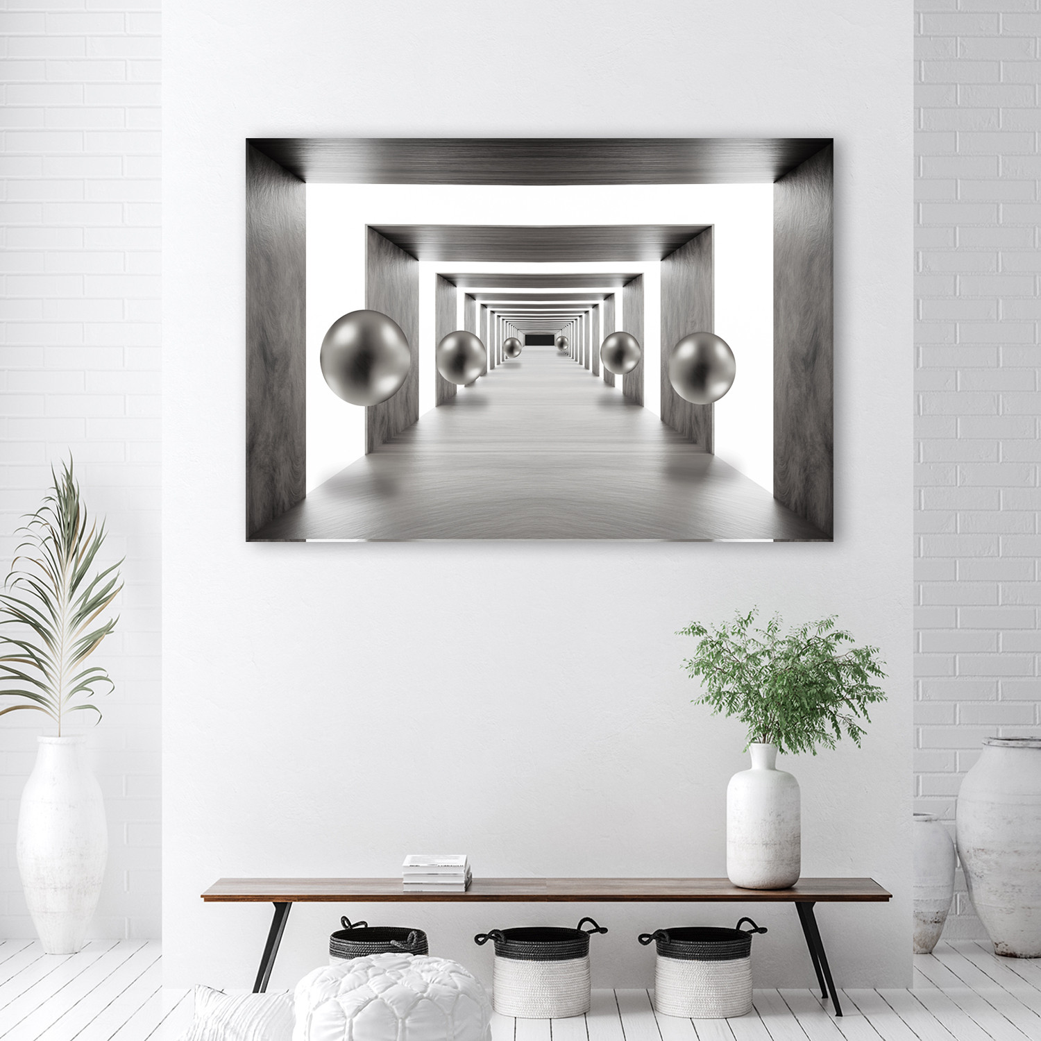 Canvasbillede, Tunnel sølv 3D kugler