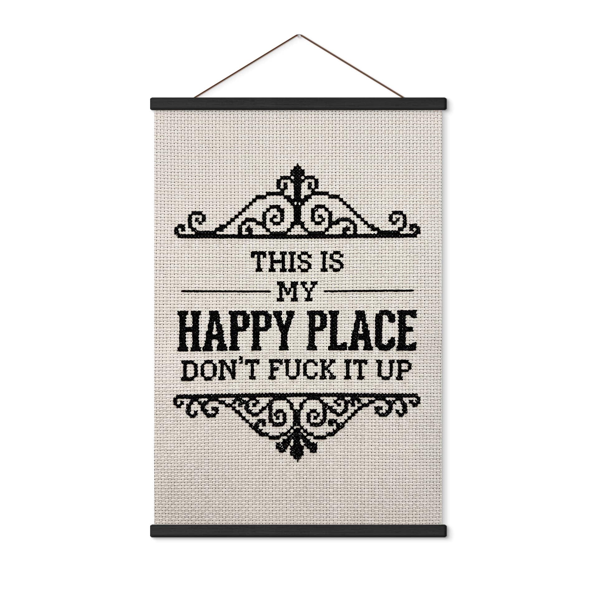 Stoffbild Happy Place Spruch Stickmuster - Magnusson - 30x45 cm