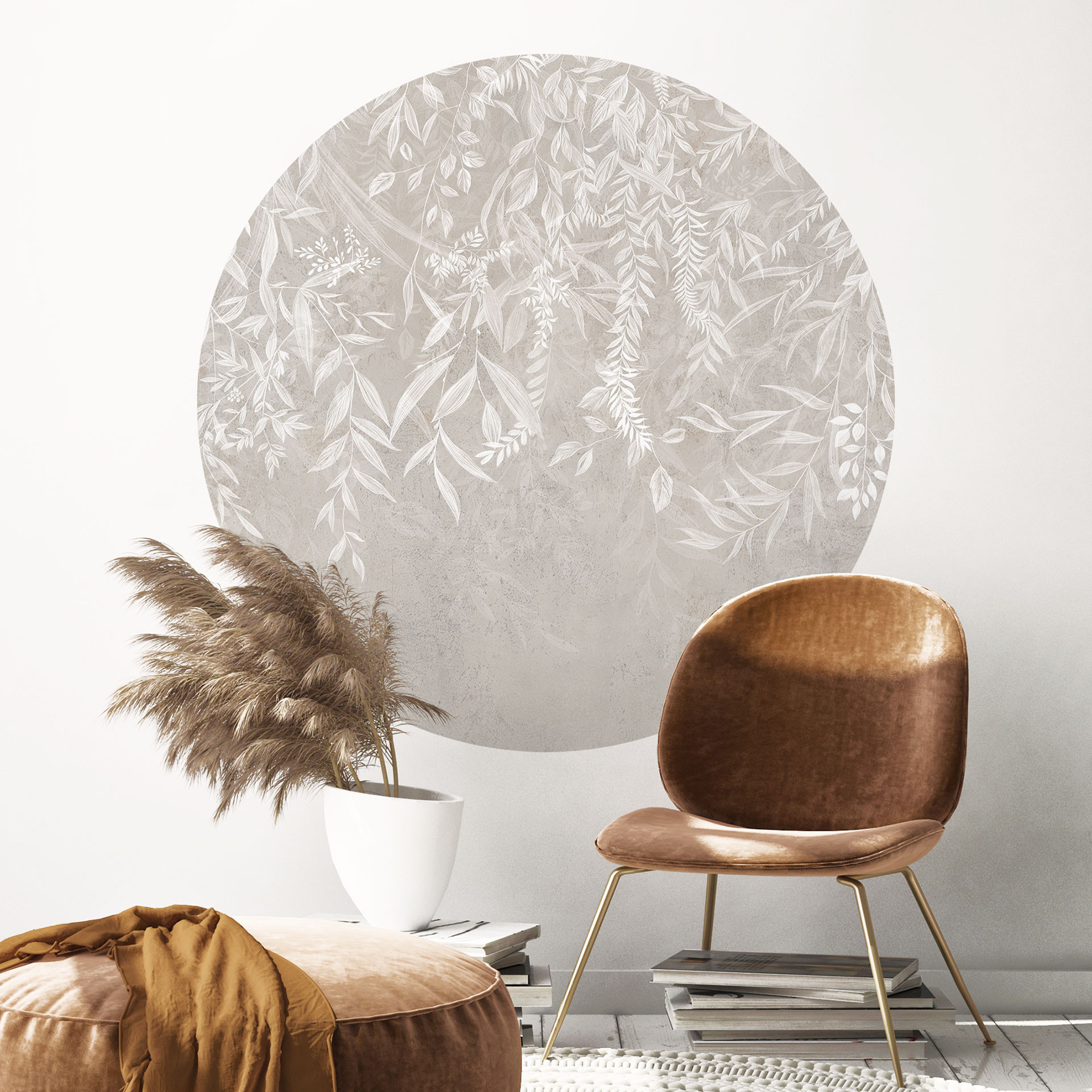 Muursticker Elegante wilgentakken in beige - Ms Tiff - Rond
