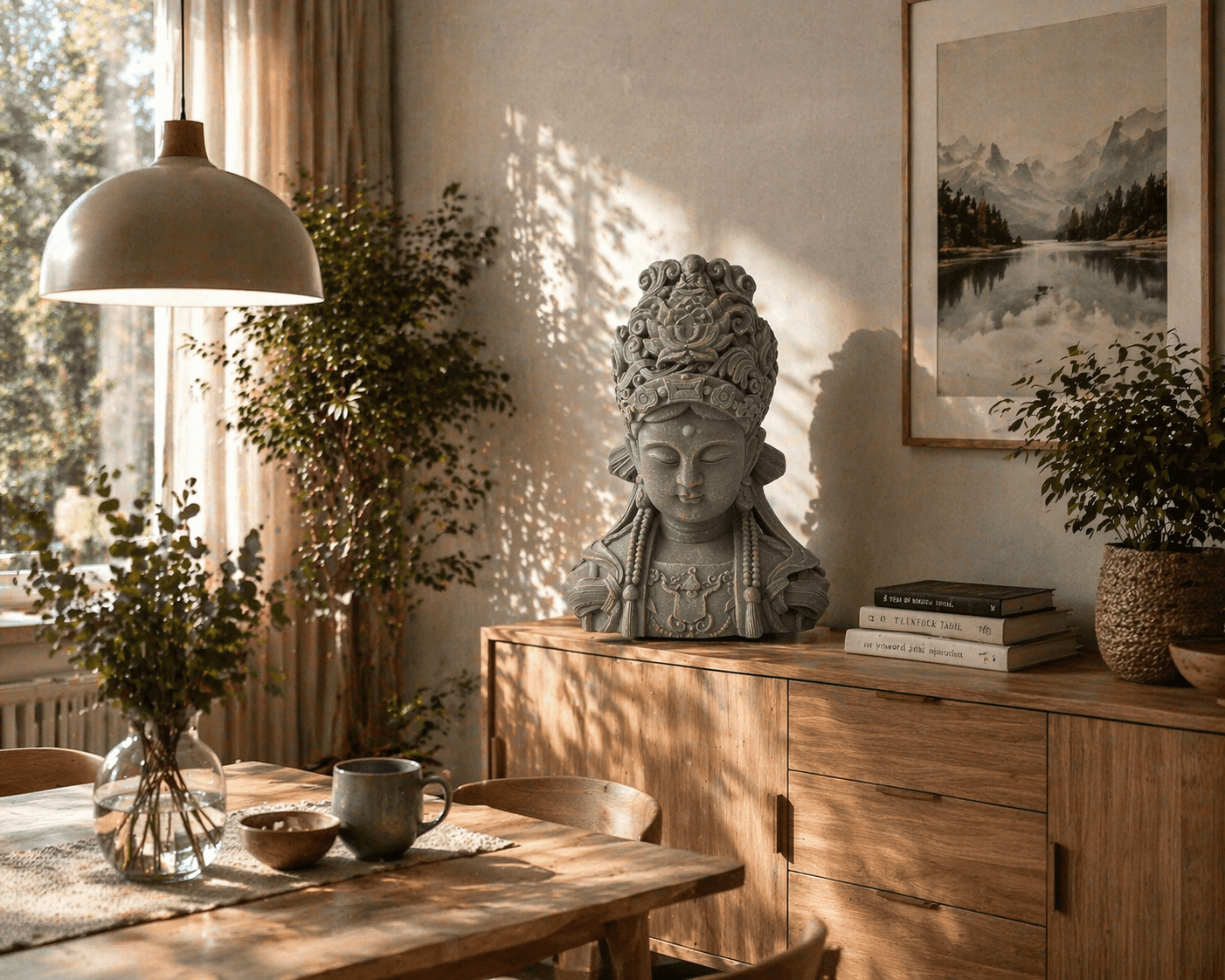 Buddha Büste aus Kunststein, betongrau | 34x21x44 cm
