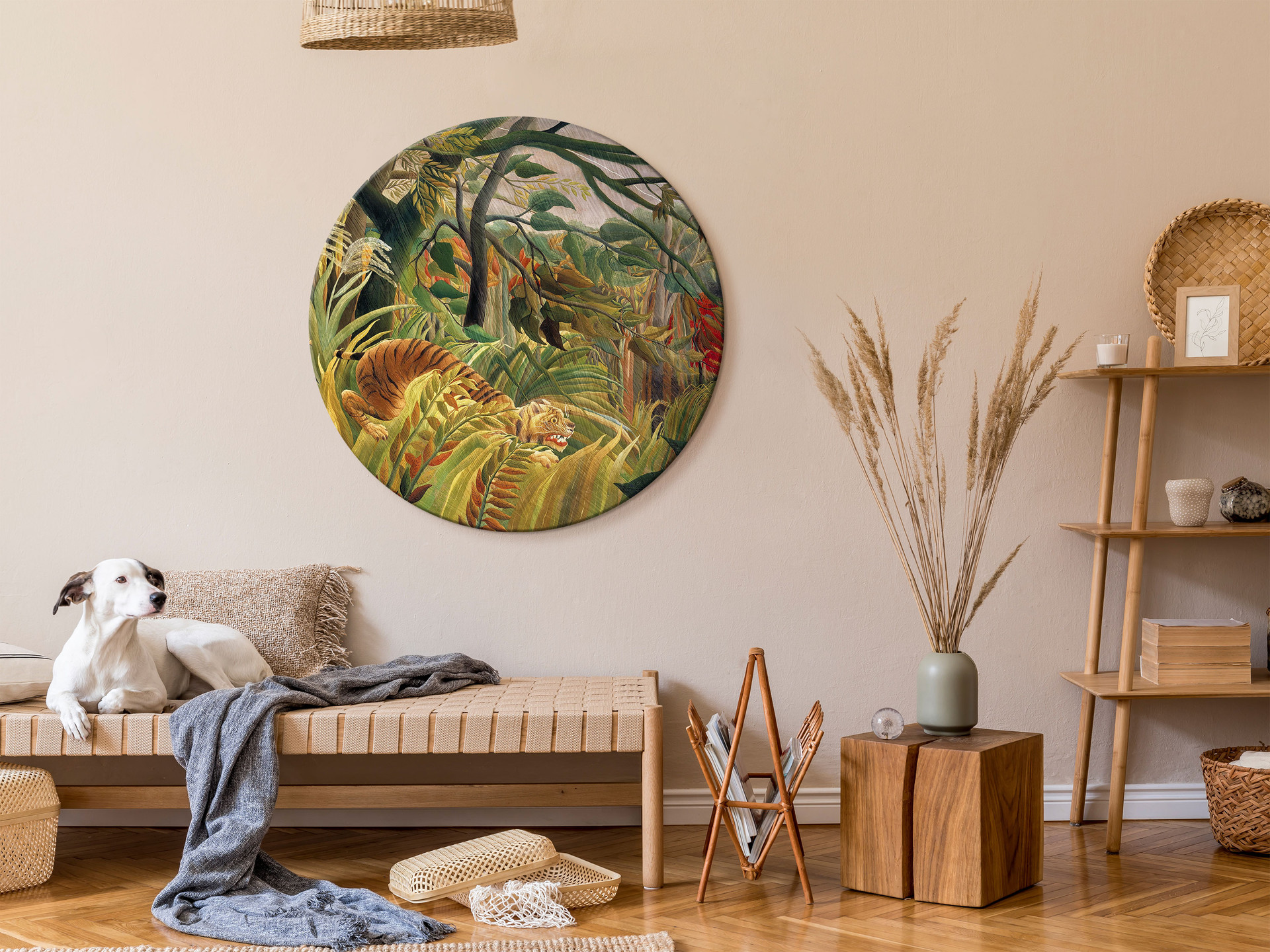 Rundes Leinwandbild Rousseau - Tiger im tropischen Sturm