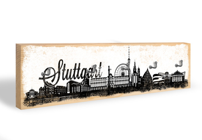 Accroche-clés - Skyline de Stuttgart + 5 crochets