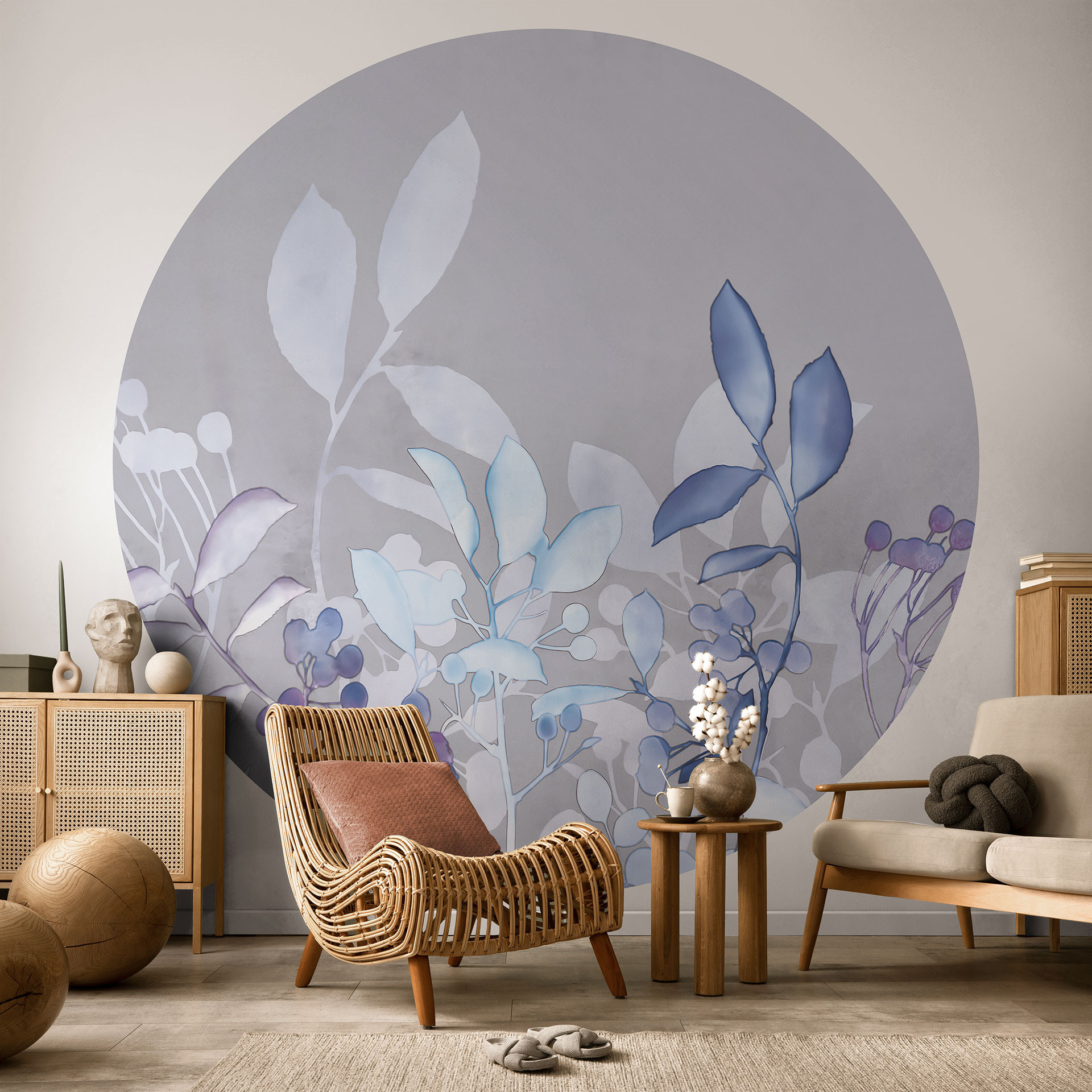 Behangcirkel Blauwe aquarelplanten - Haase - vliesbehang/zelfklevend vliesbehang