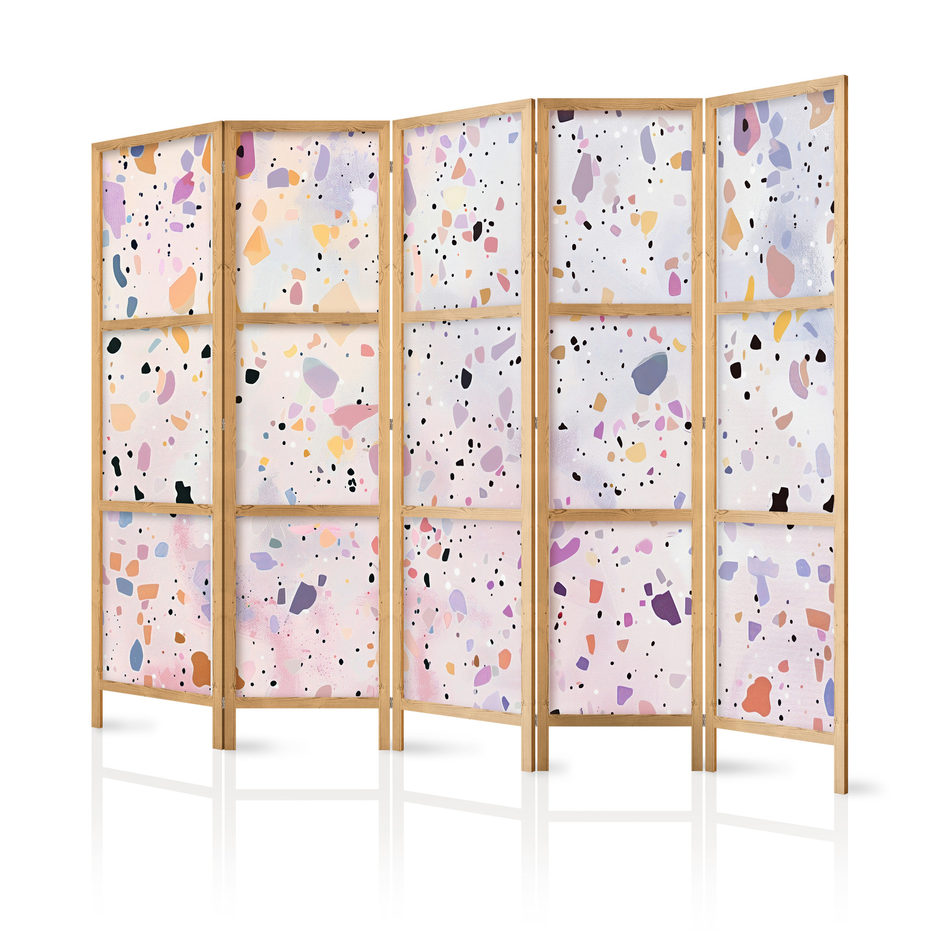 Japanischer Paravent, Raumteiler freistehend, Trennwand - Confetti-Style Terrazzo: Purple-Pink Patte